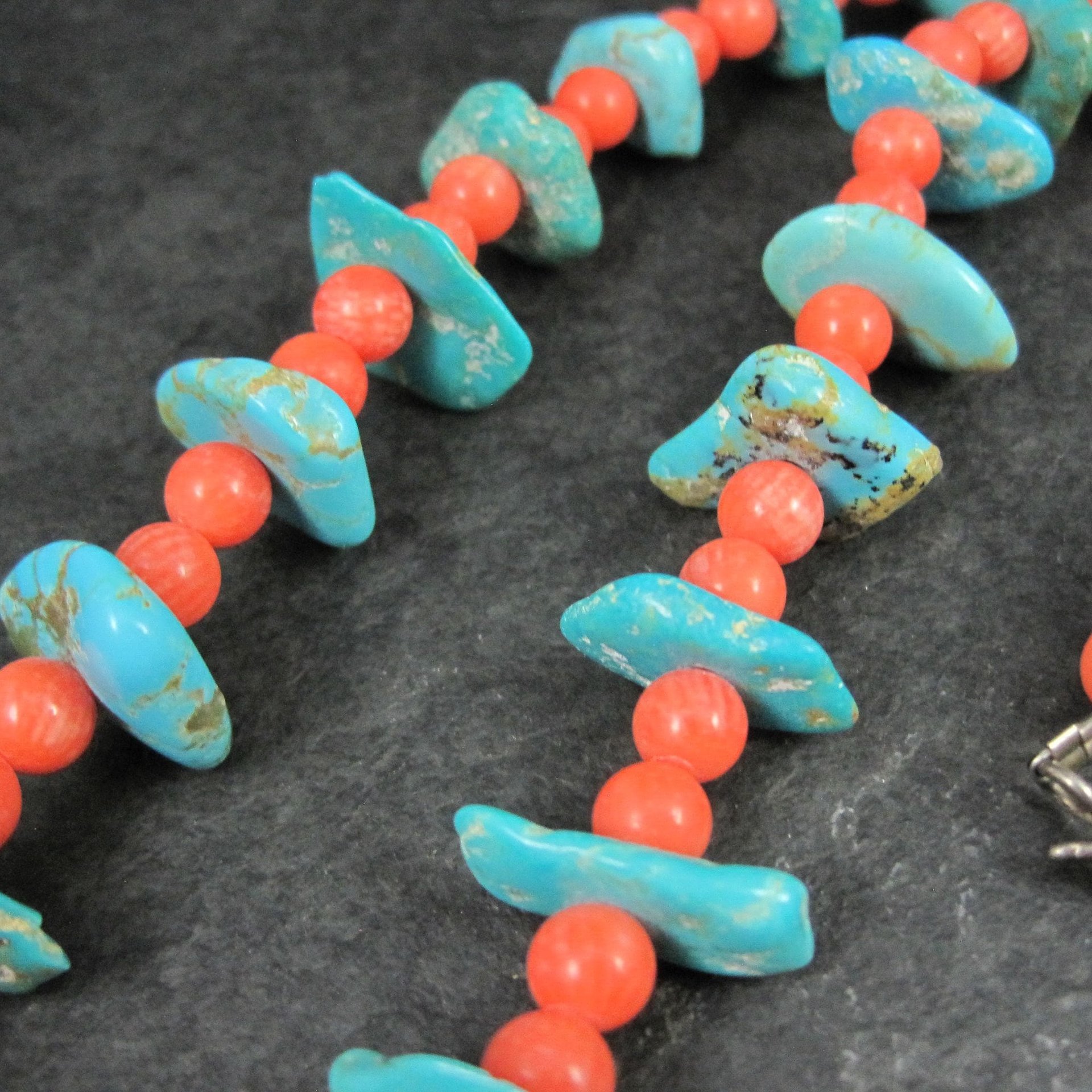 Vintage Southwestern Turquoise and Pink Coral Necklace 23"