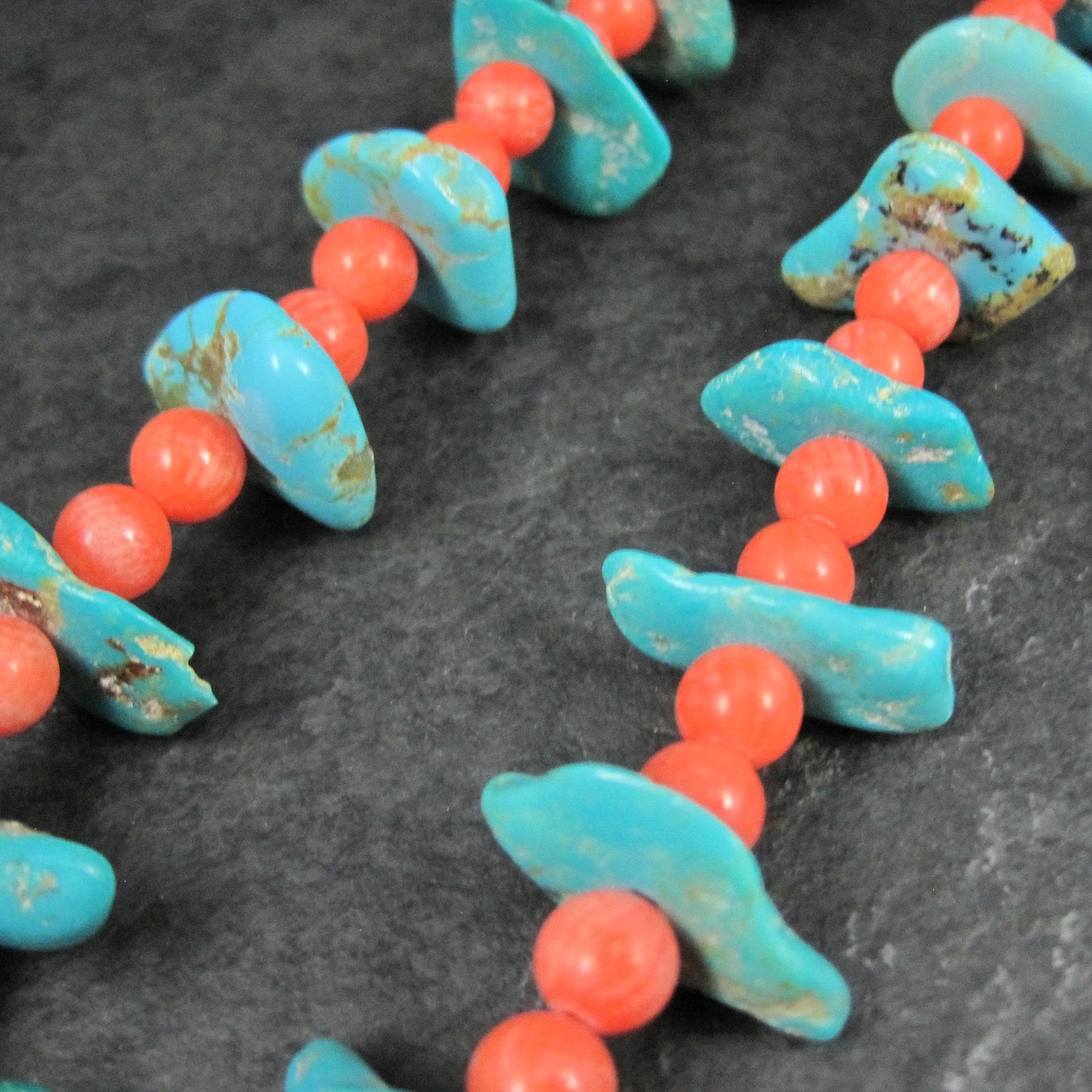 Vintage Southwestern Turquoise and Pink Coral Necklace 23"