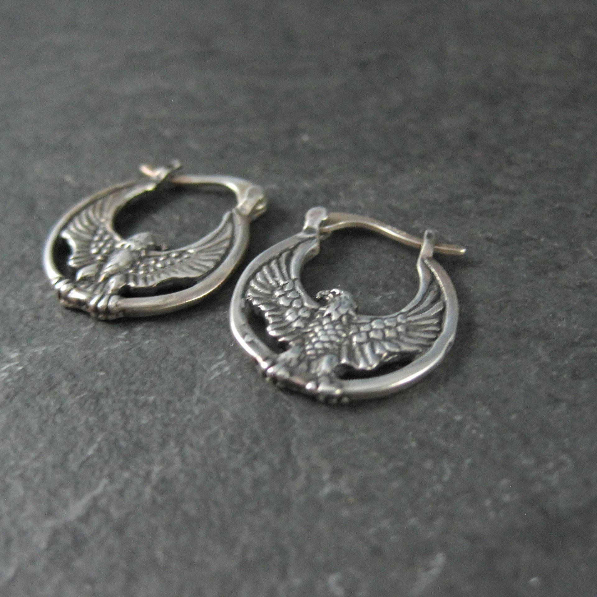 Sterling Silver Eagle Earrings Latch Closures Vintage