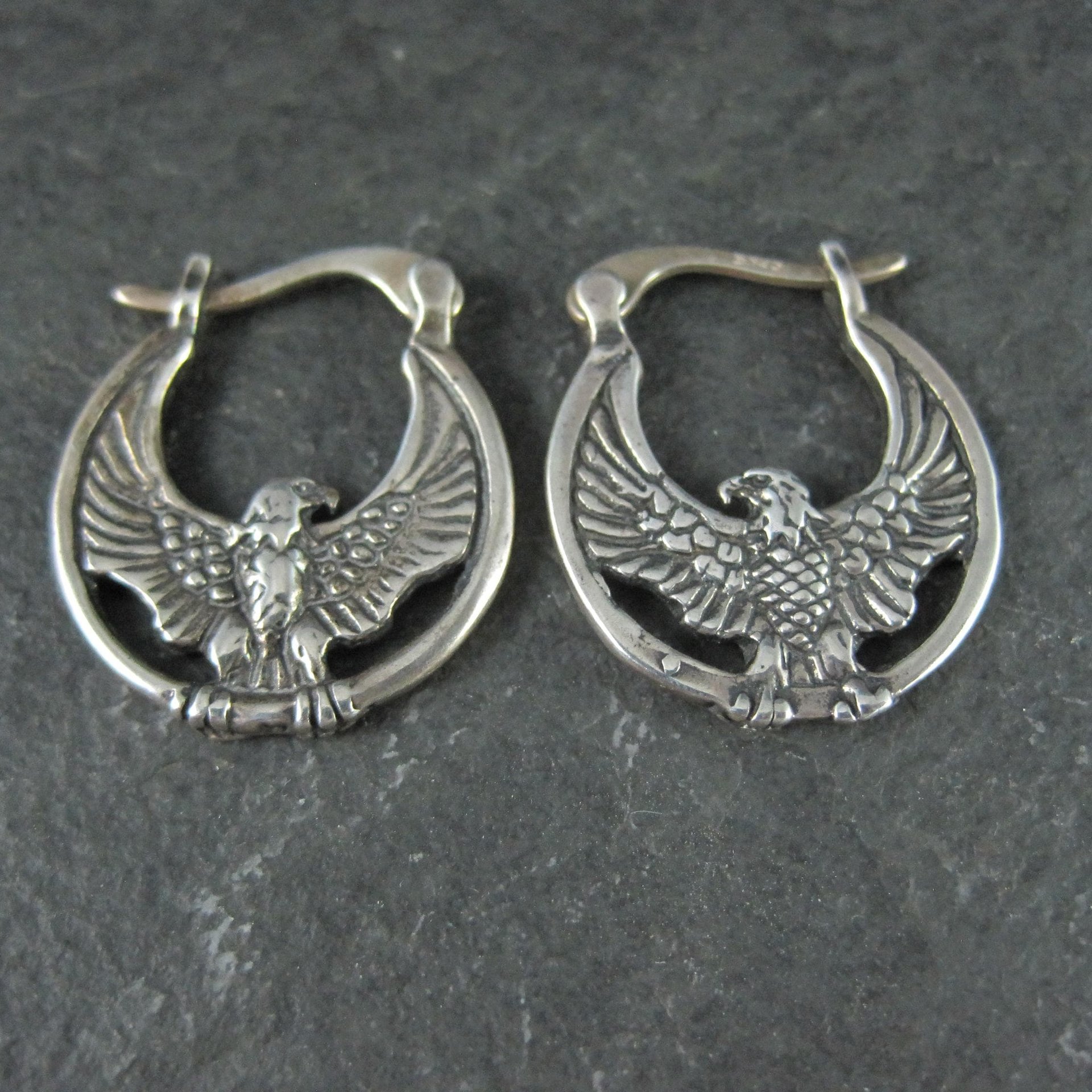 Sterling Silver Eagle Earrings Latch Closures Vintage