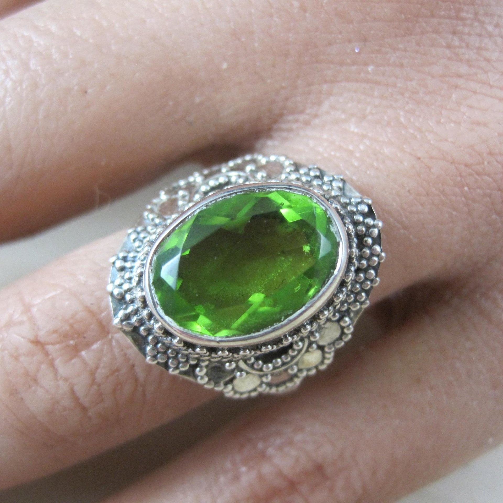 Estate Sterling Silver Peridot Ring Size 6