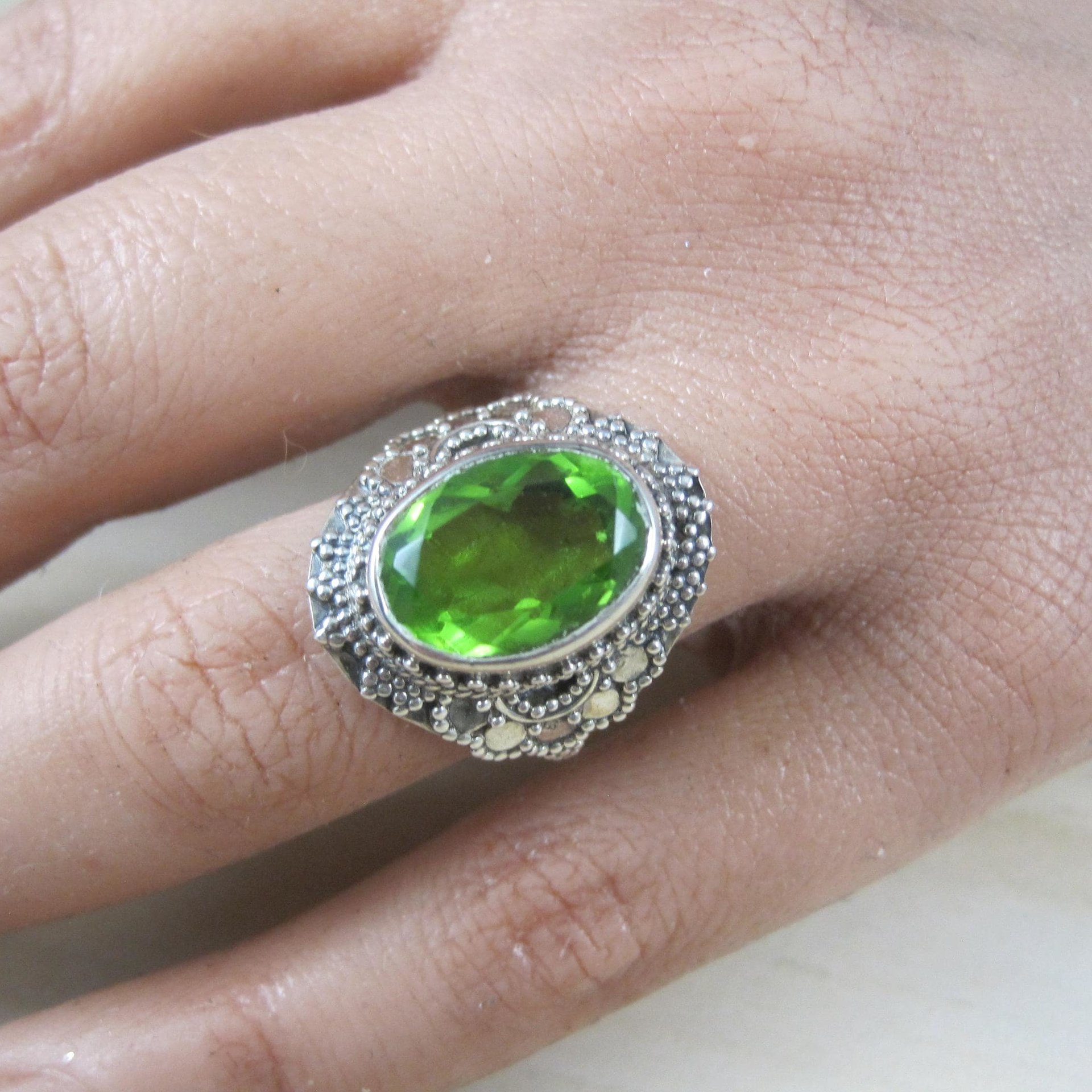 Estate Sterling Silver Peridot Ring Size 6