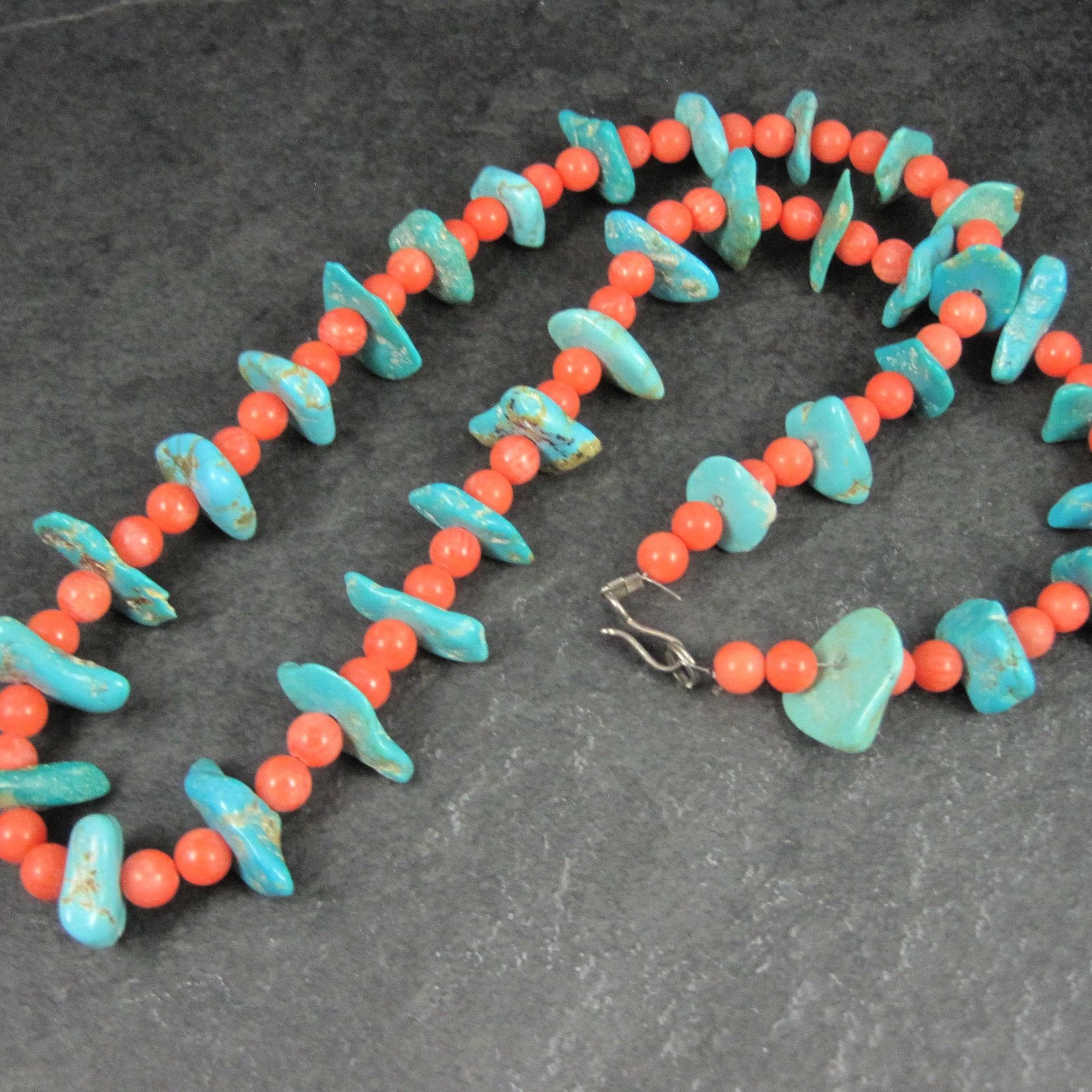 Vintage Southwestern Turquoise and Pink Coral Necklace 23"