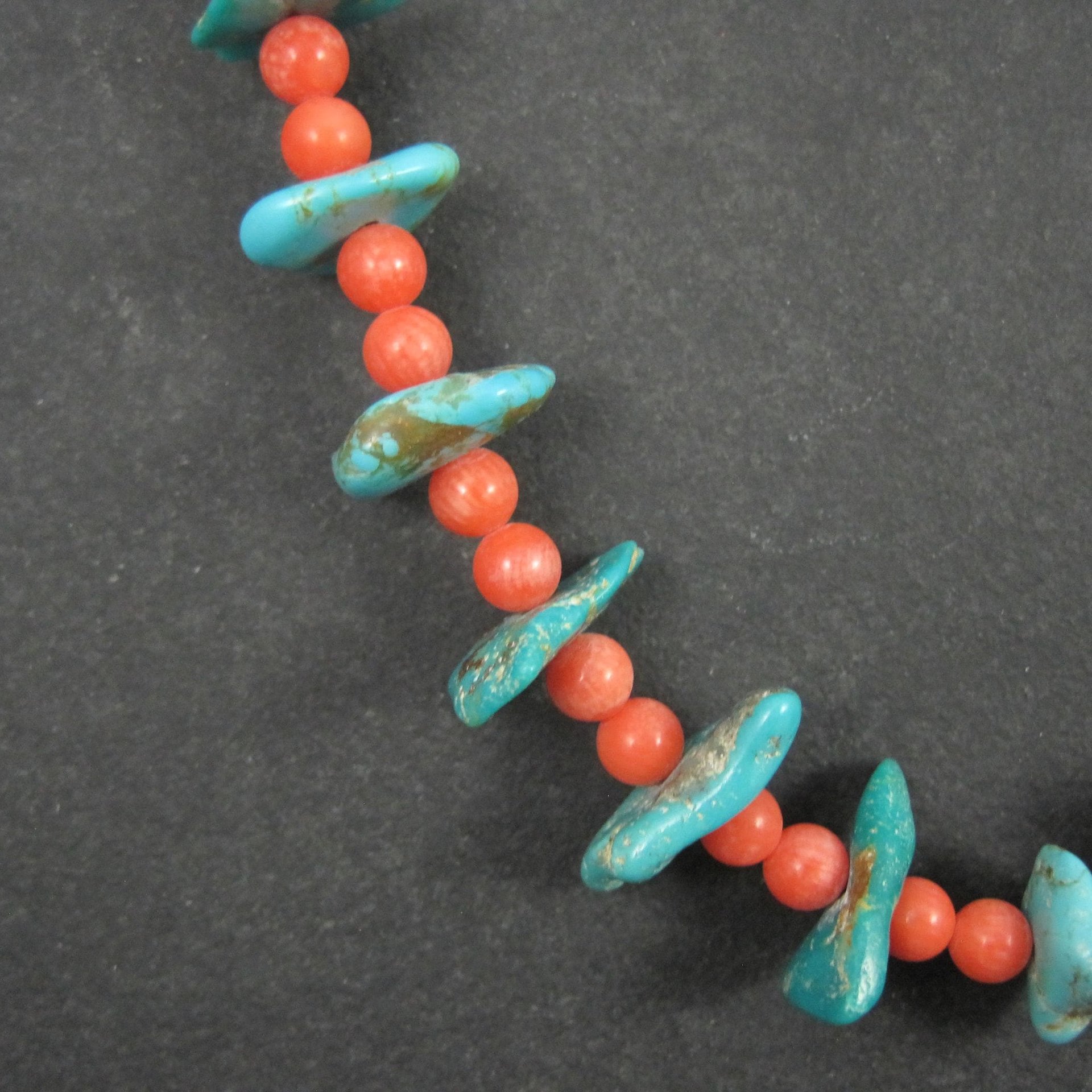 Vintage Southwestern Turquoise and Pink Coral Necklace 23"