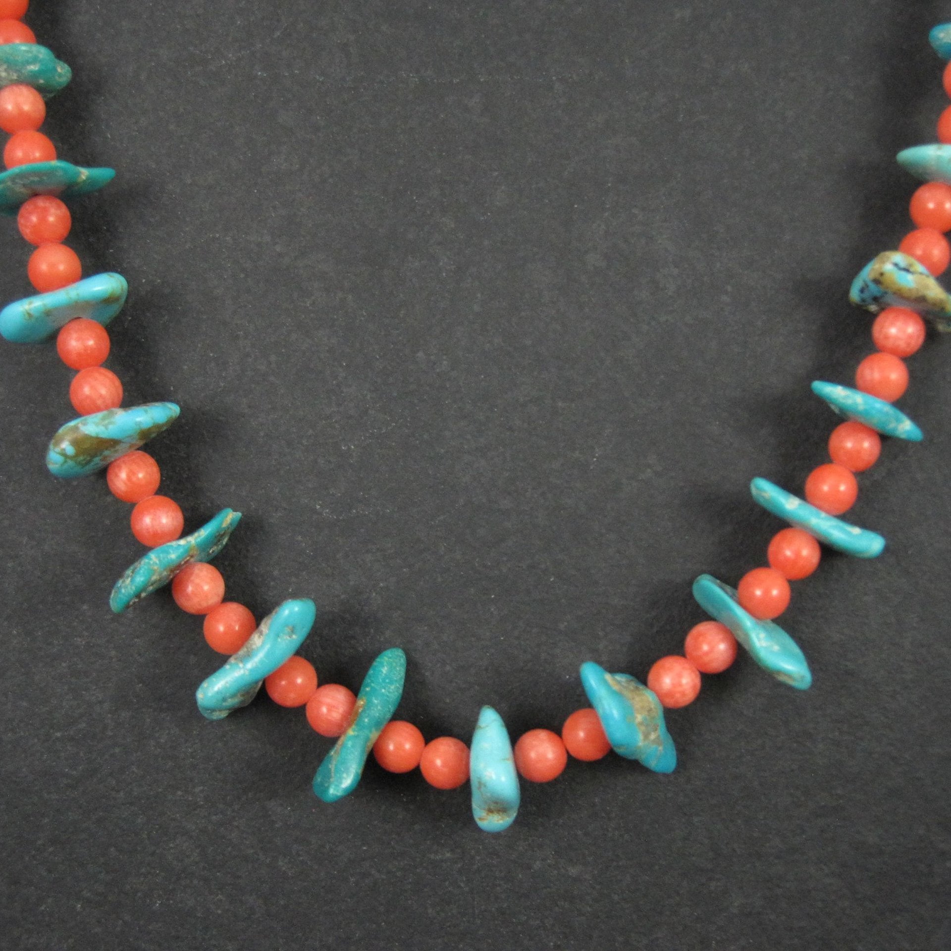 Vintage Southwestern Turquoise and Pink Coral Necklace 23"