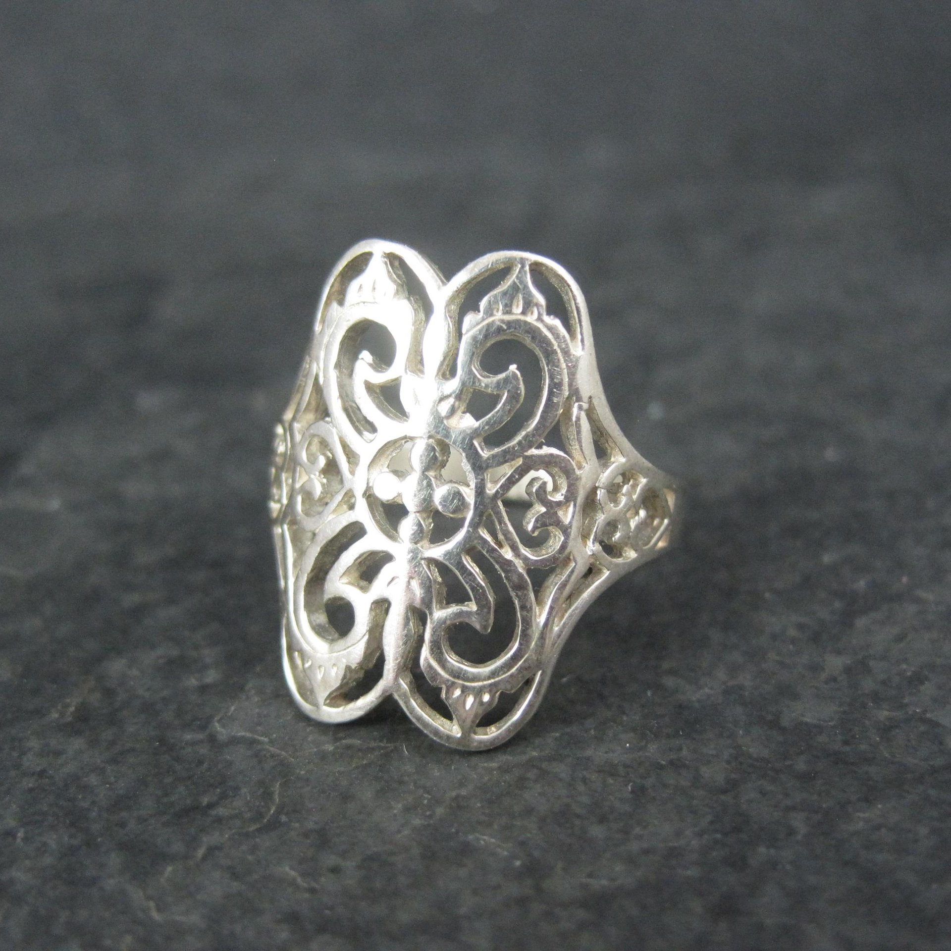 Vintage Sterling Silver Filigree Ring Size 8