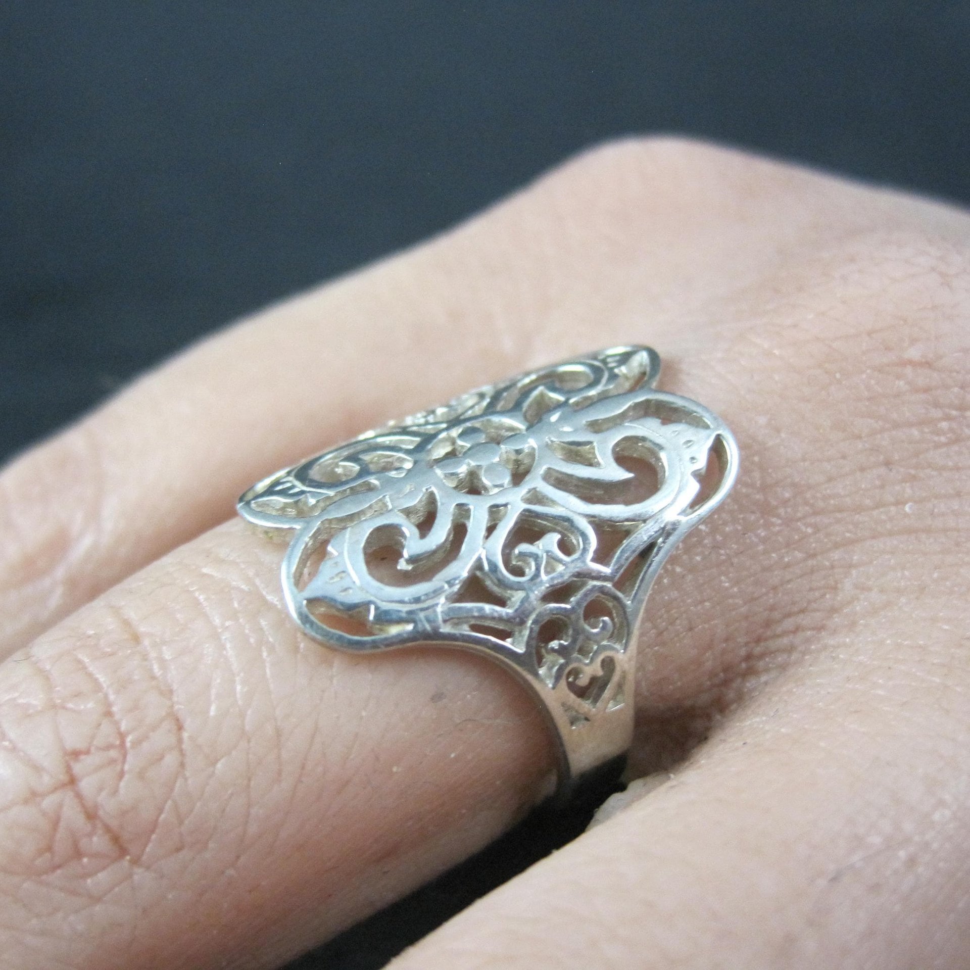 Vintage Sterling Silver Filigree Ring Size 8