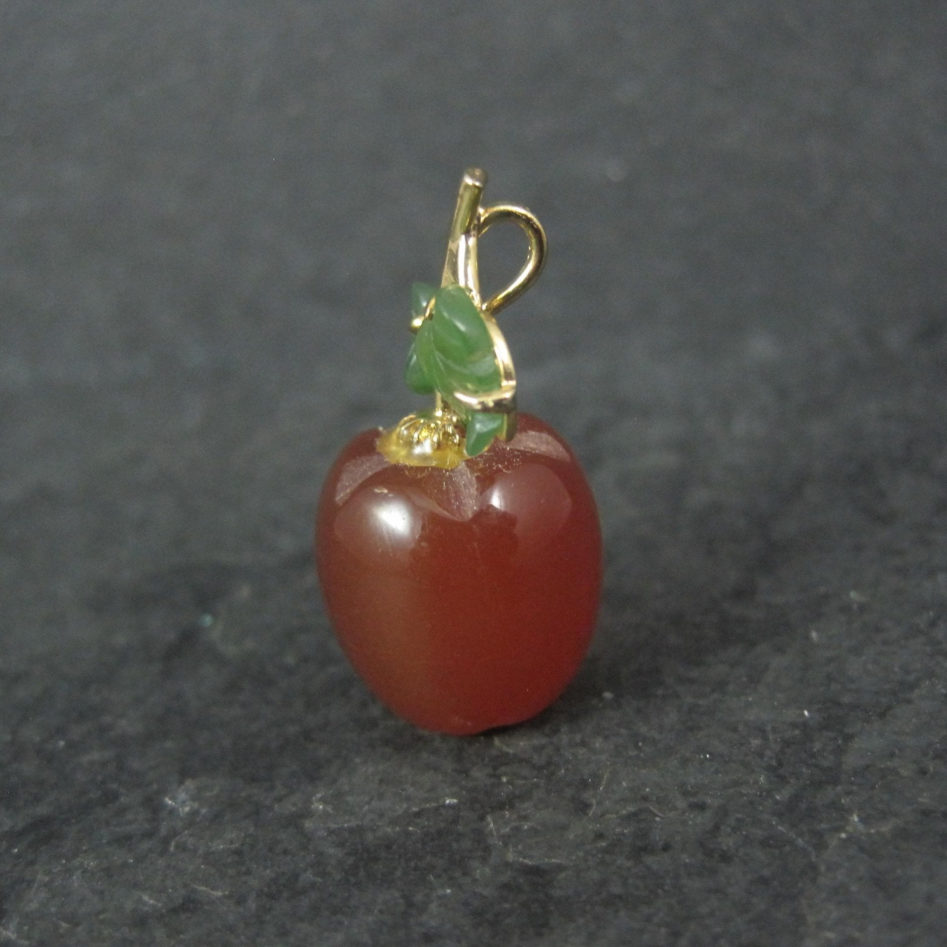 Vintage Carved Carnelian & Jade Apple Pendant