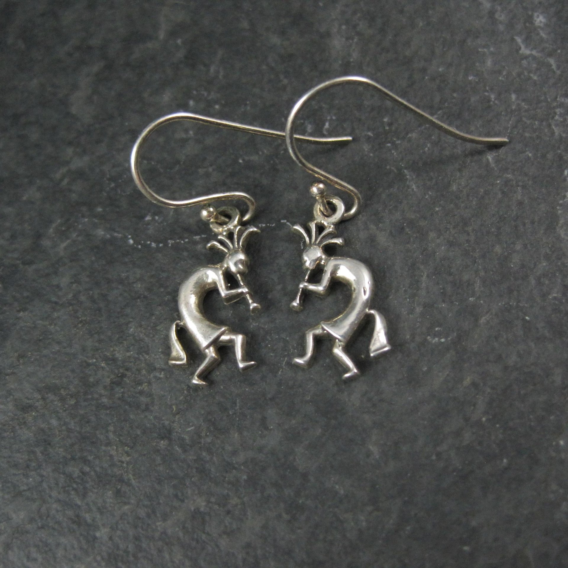 Dainty Sterling Kokopelli Earrings - Vintage Southwestern Silver Dangles