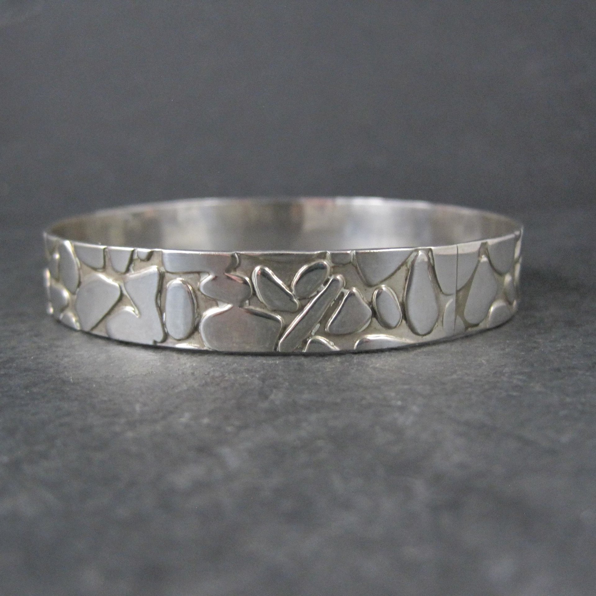 Mexican Sterling Pebble Bangle Bracelet 8" Vintage 925 Silver