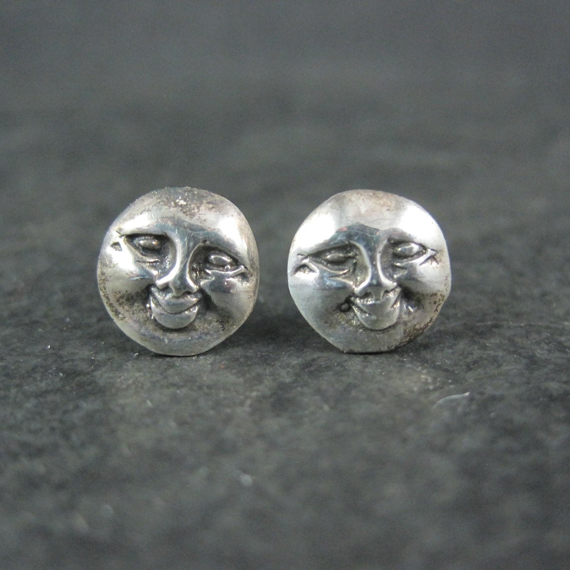 Vintage Sterling Moon Face Earrings