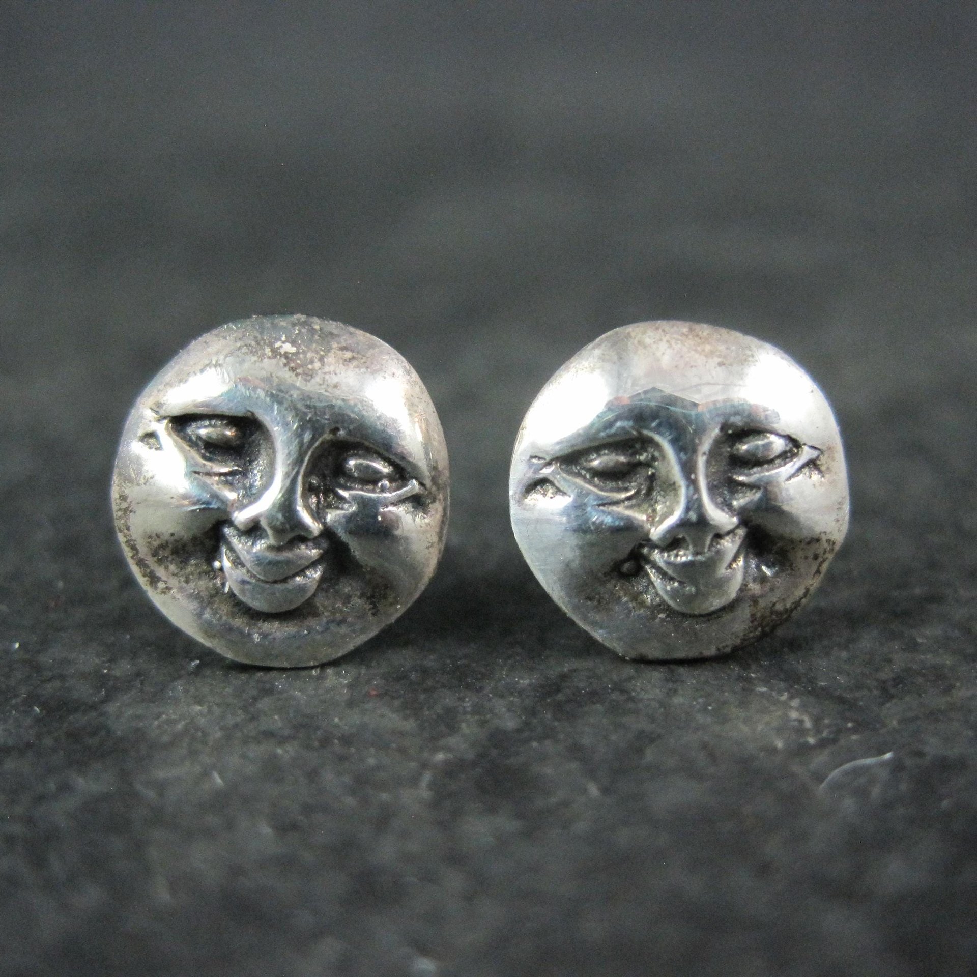 Vintage Sterling Moon Face Earrings