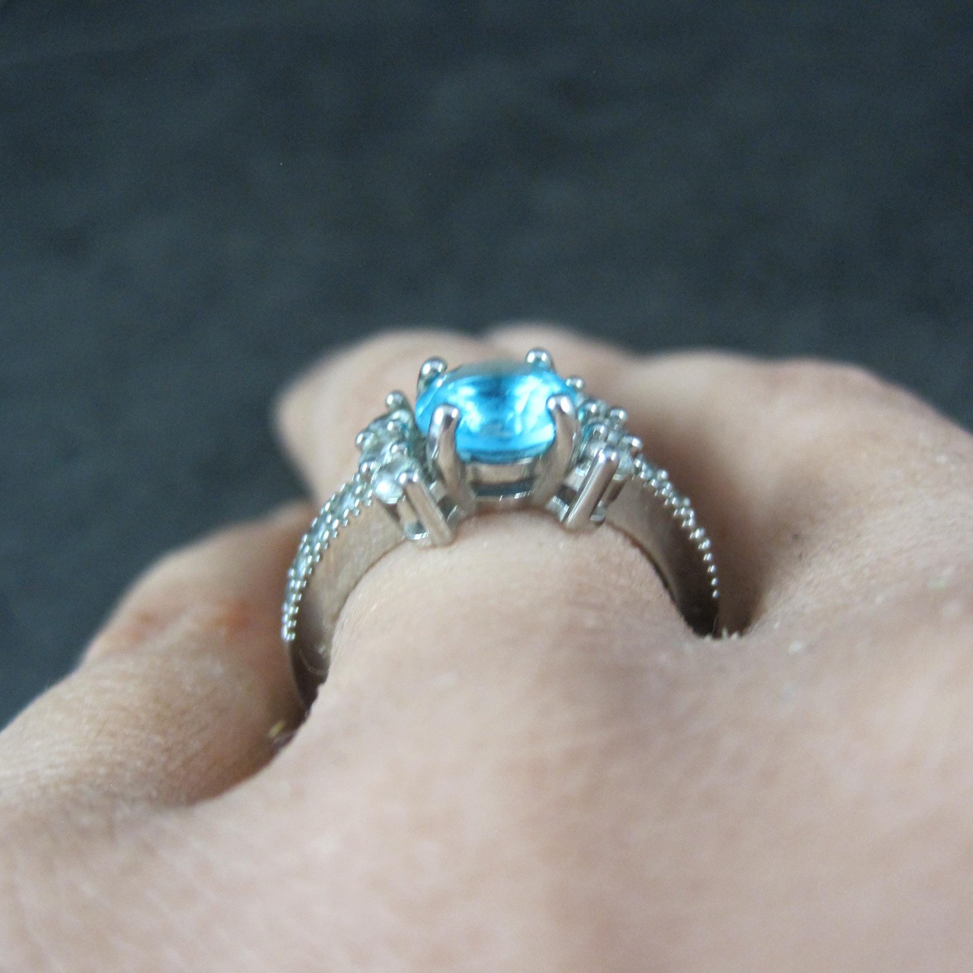 Estate Sterling Blue Cubic Zirconia Ring Size 6
