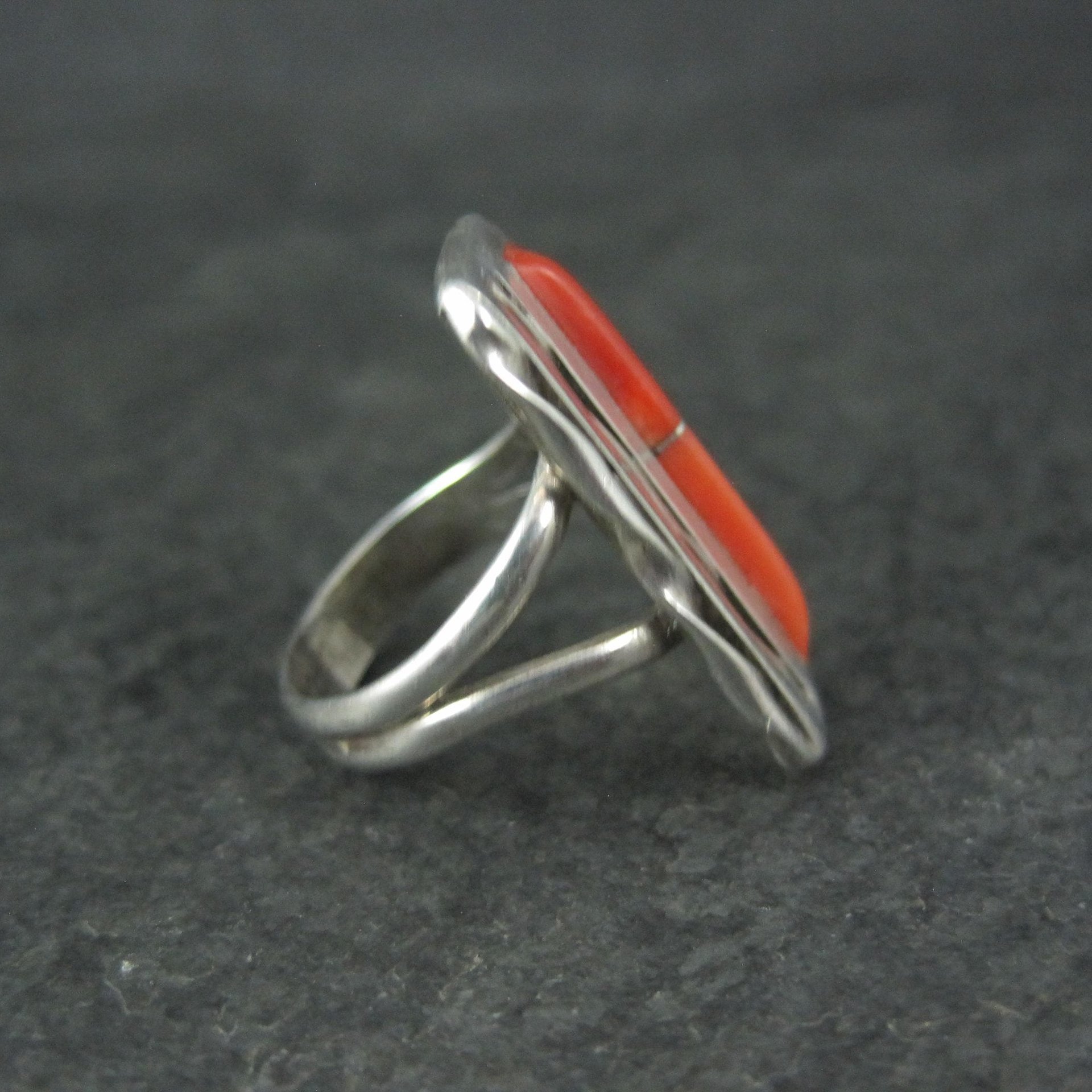 Vintage Zuni Coral Inlay Ring Size 5