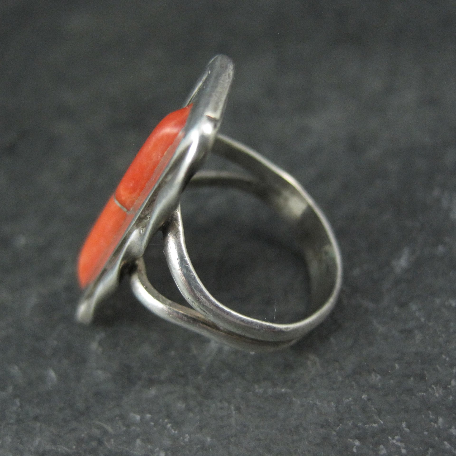 Vintage Zuni Coral Inlay Ring Size 5
