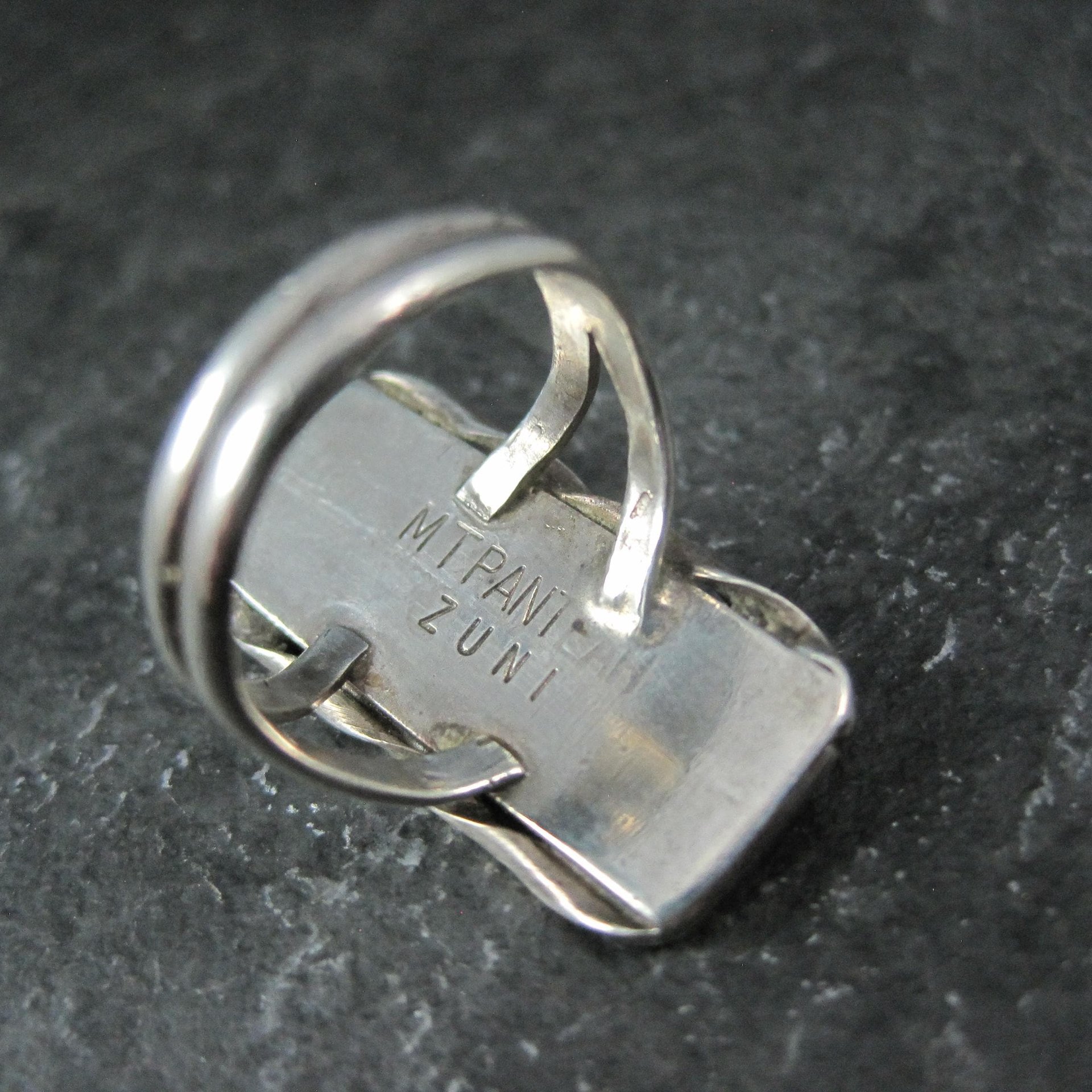 Vintage Zuni Coral Inlay Ring Size 5