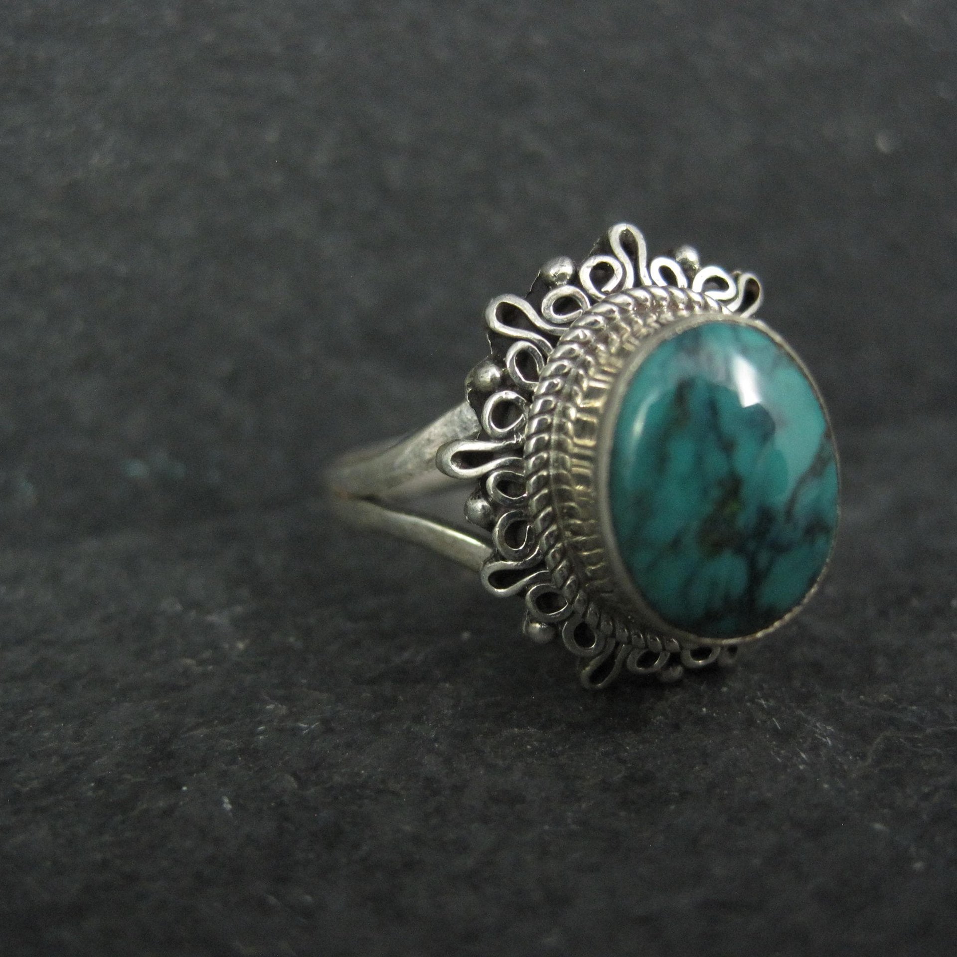 Estate Sterling Turquoise Ring Adjustable