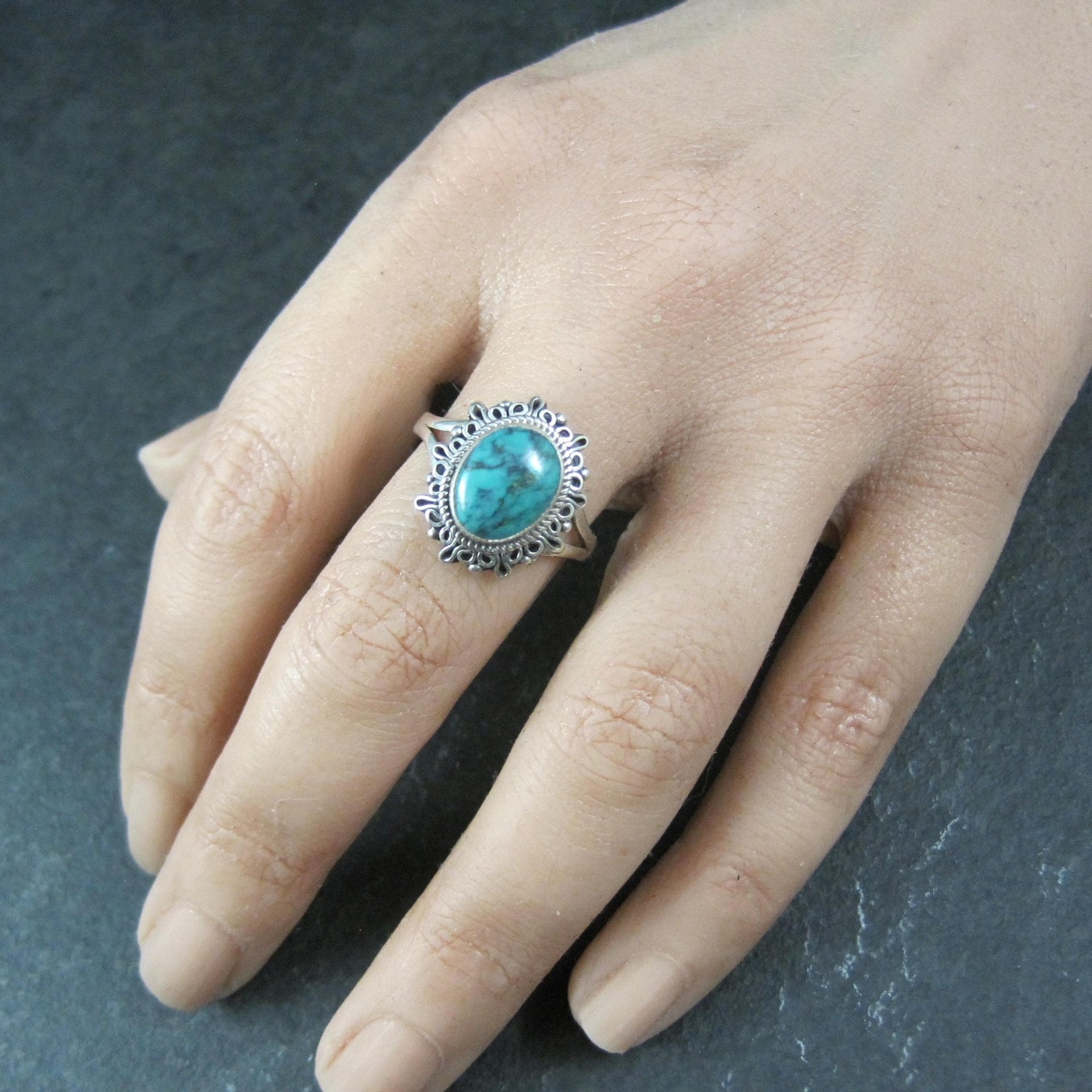 Estate Sterling Turquoise Ring Adjustable
