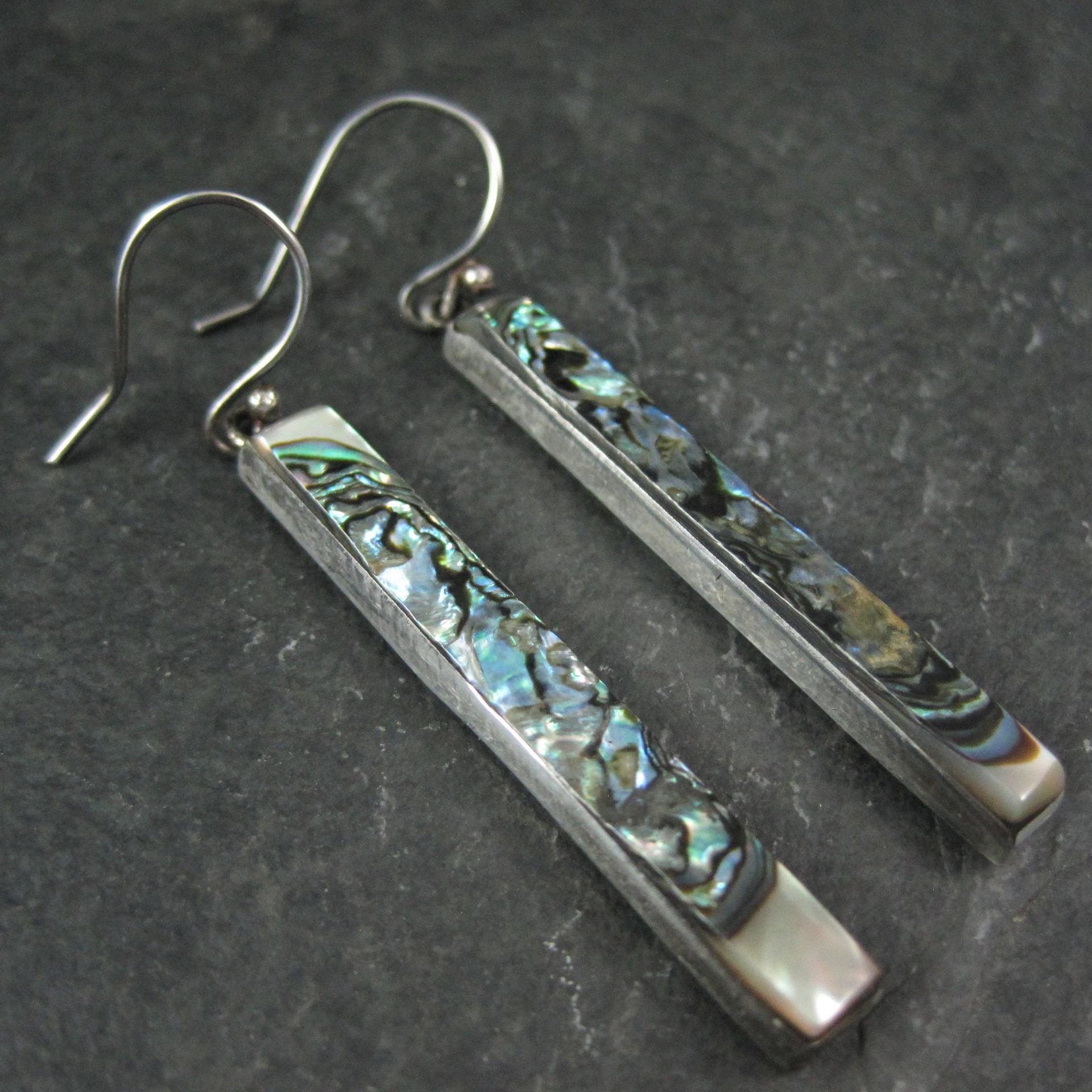 Long Vintage Abalone Earrings Sterling Silver