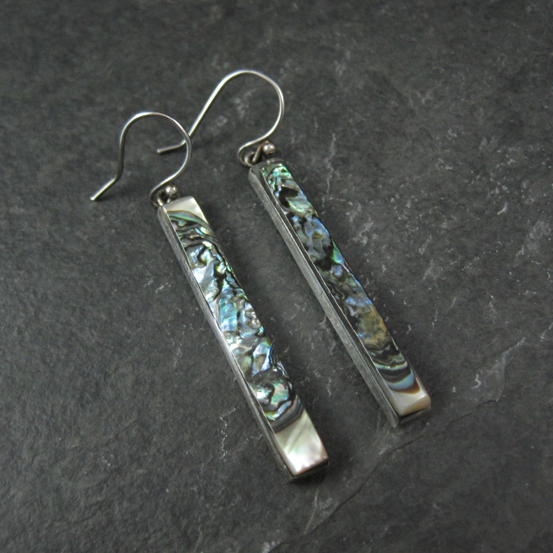 Long Vintage Abalone Earrings Sterling Silver
