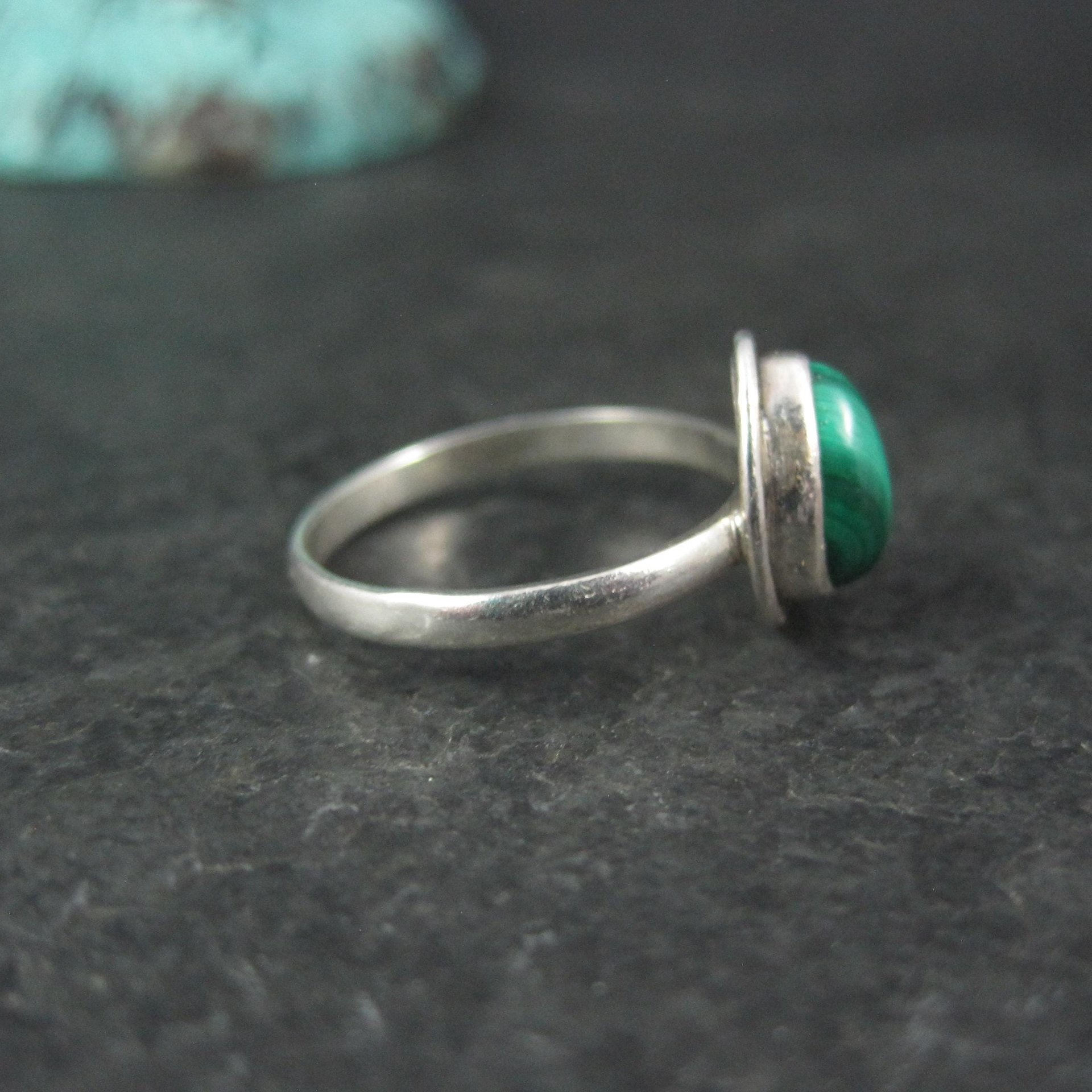 Dainty Sterling Malachite Ring Size 6