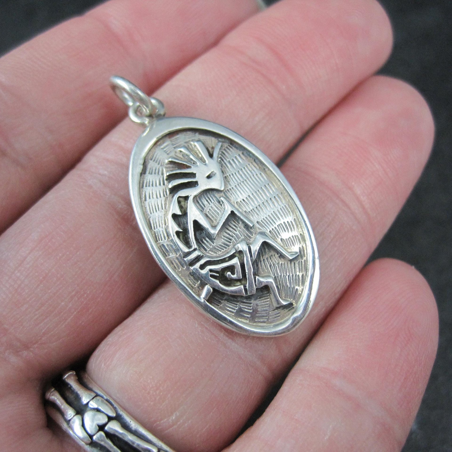 Vintage Sterling Silver Kokopelli Pendant Southwestern Overlay