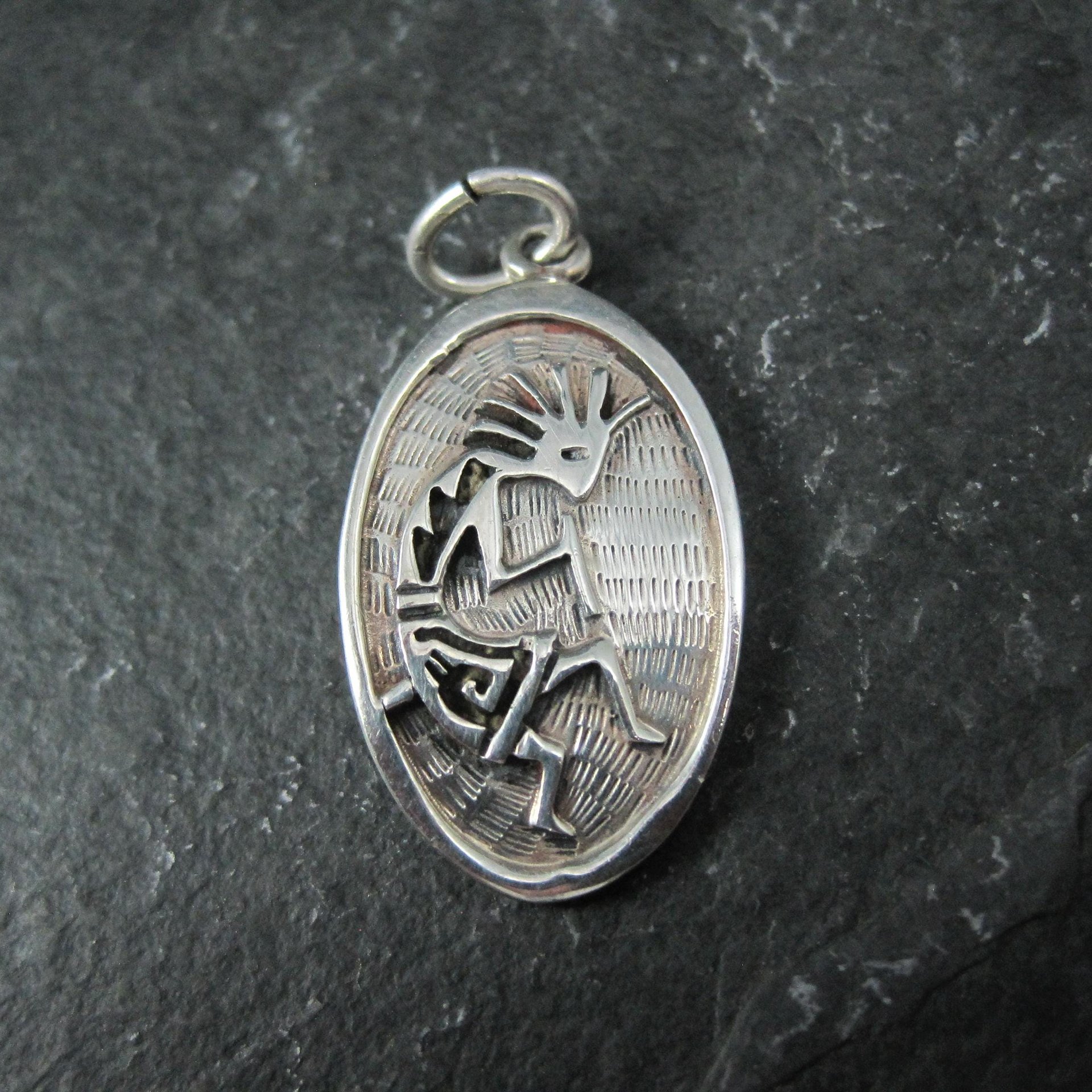 Vintage Sterling Silver Kokopelli Pendant Southwestern Overlay