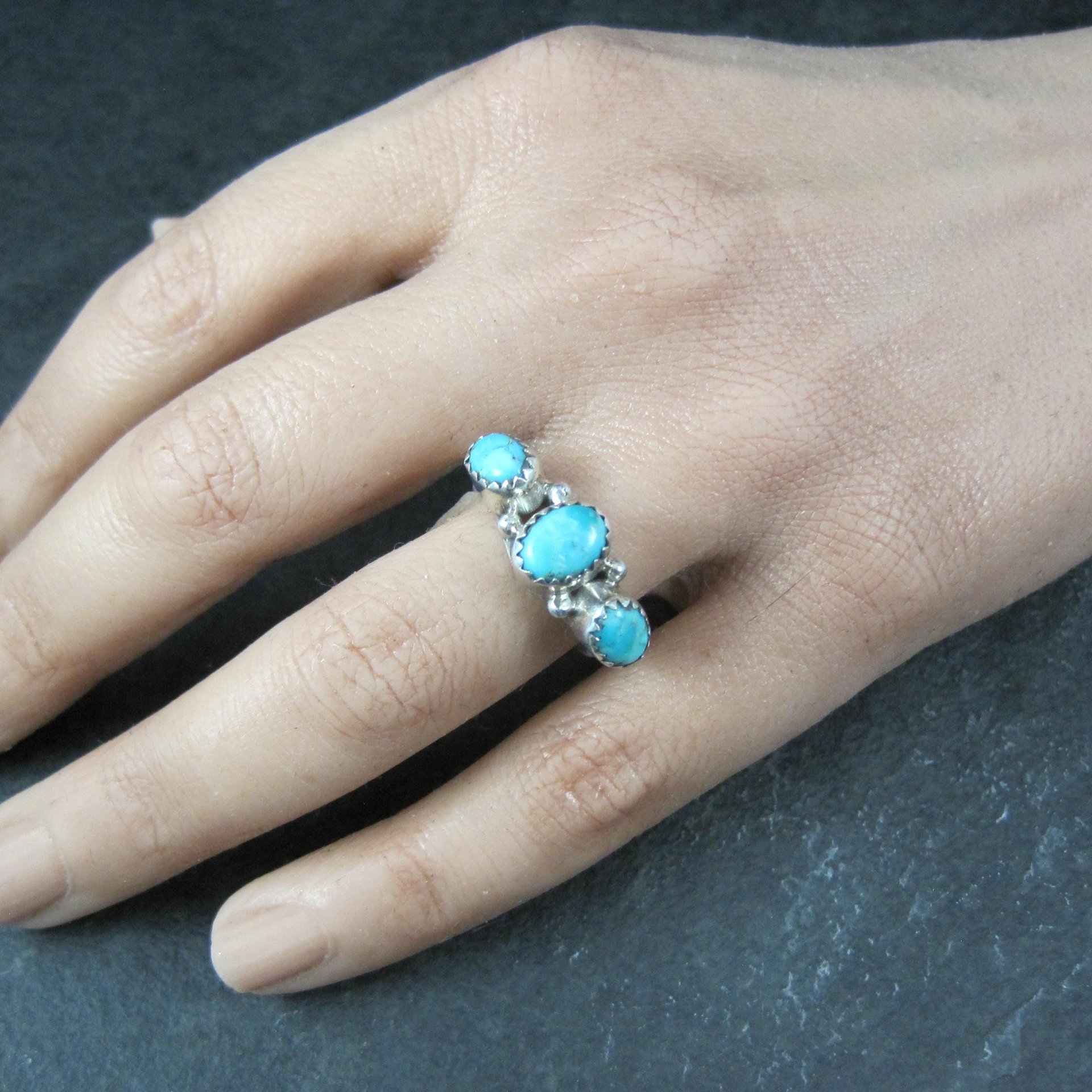 Vintage Sterling 3 Stone Turquoise Ring Size 7
