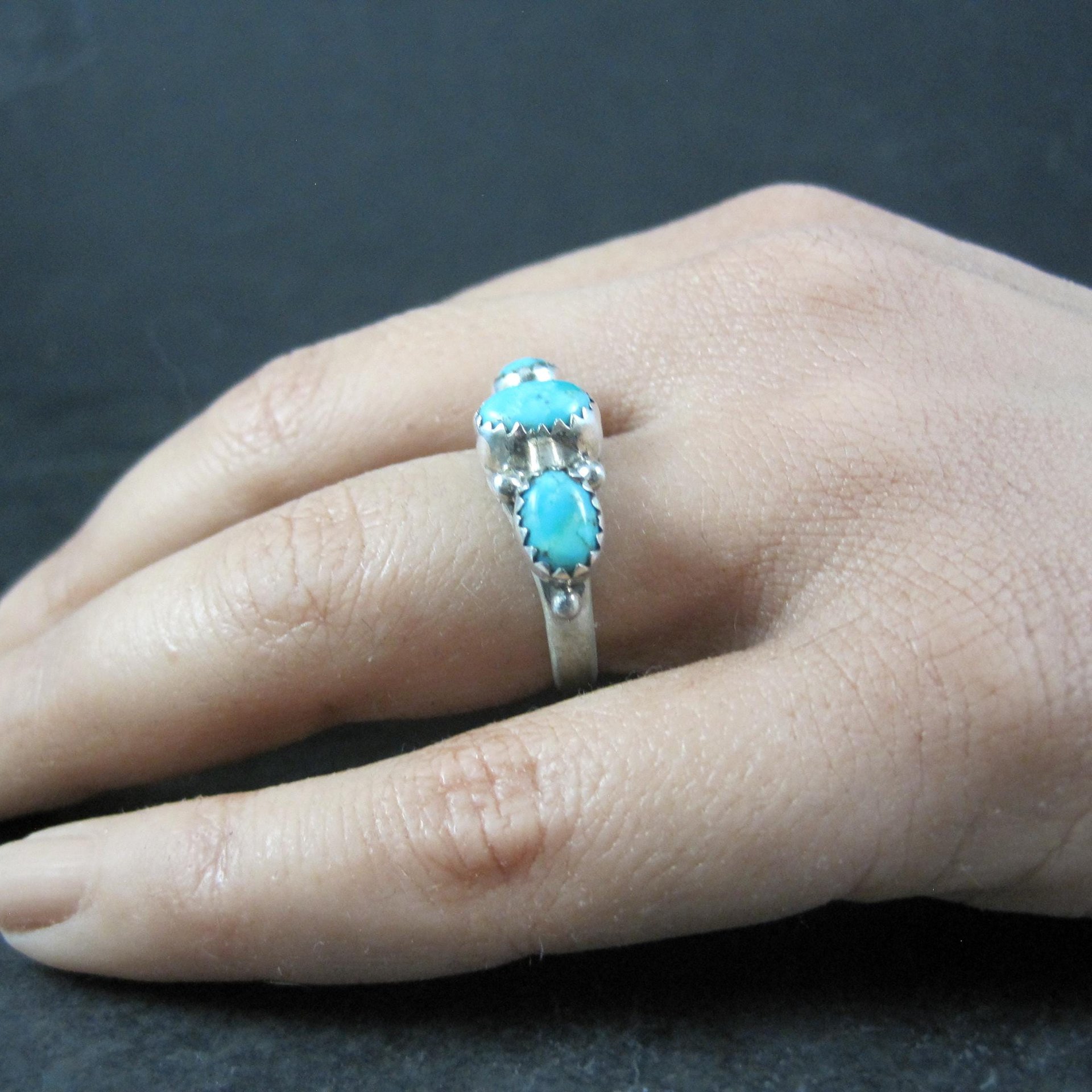 Vintage Sterling 3 Stone Turquoise Ring Size 7