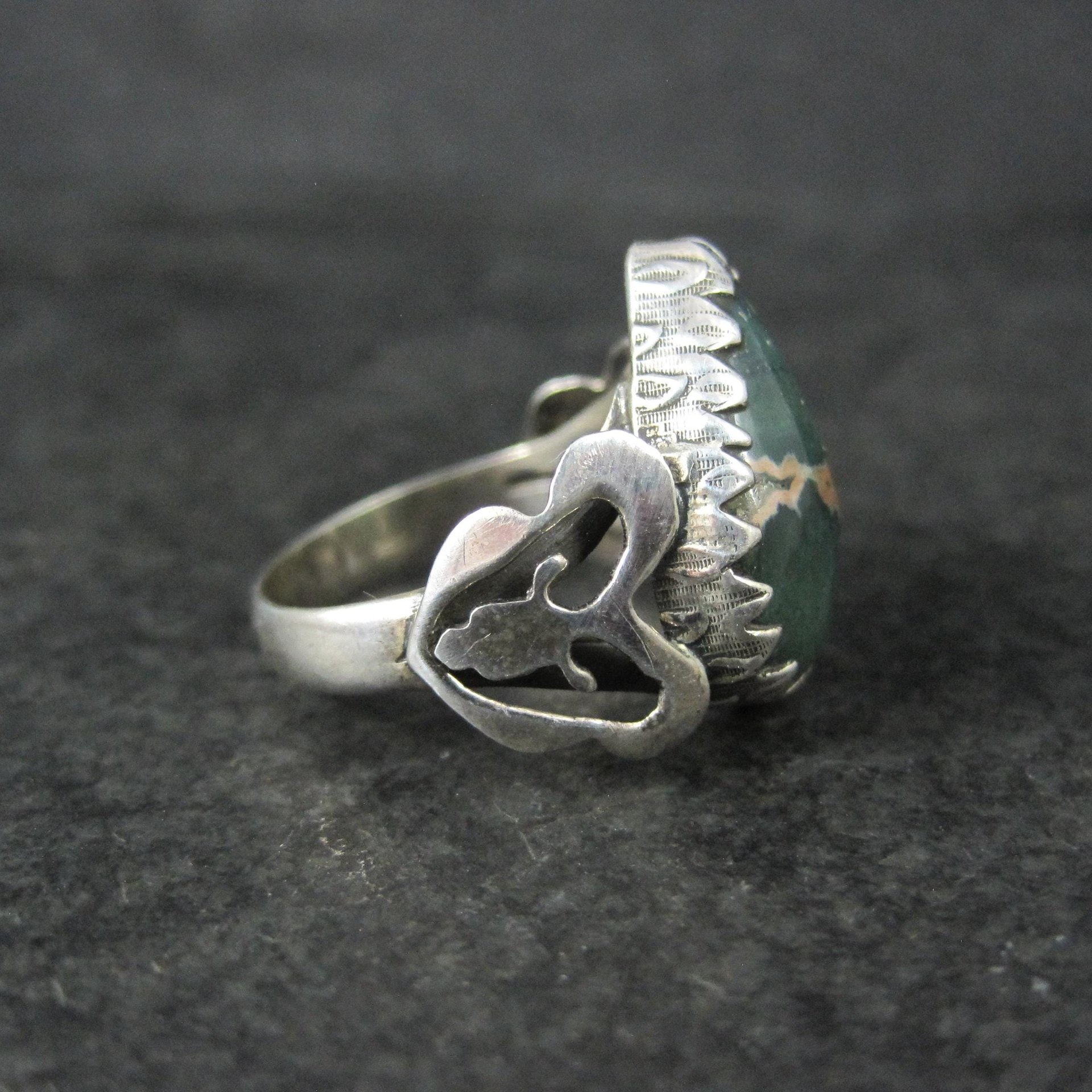 Vintage Sterling Green Ocean Jasper Ring Size 9