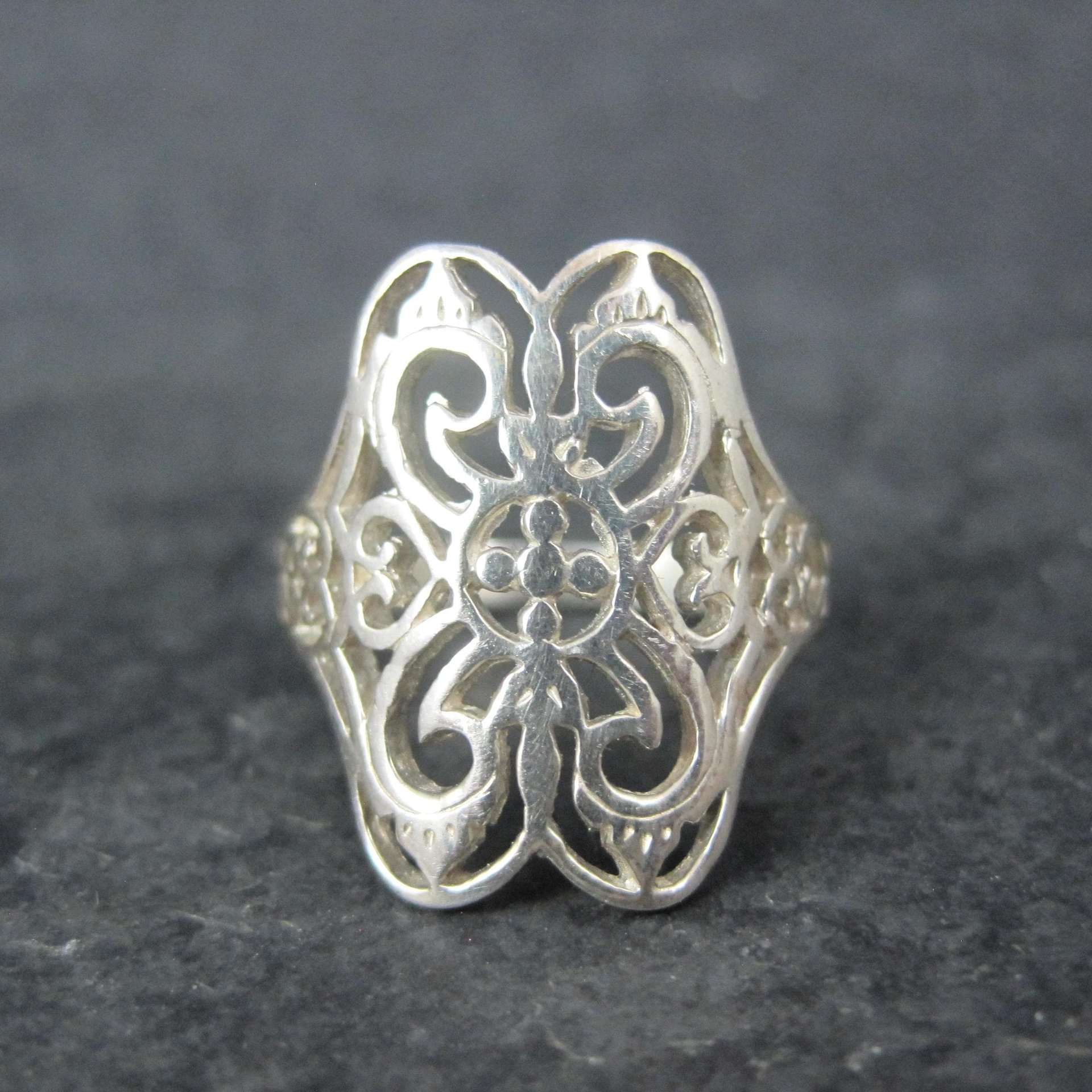 Vintage Sterling Silver Filigree Ring Size 8