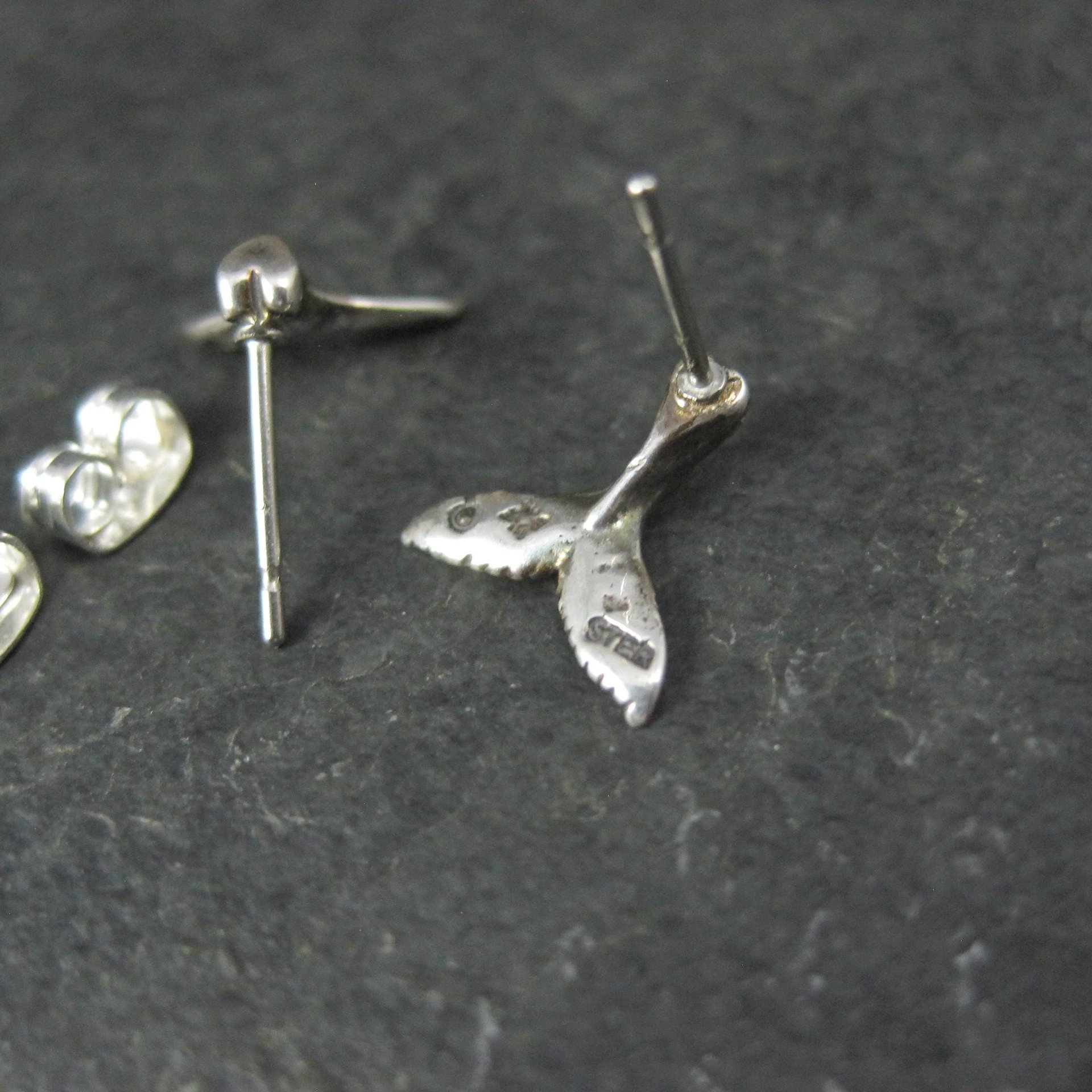 Vintage Sterling Silver Whale Tail Stud Earrings