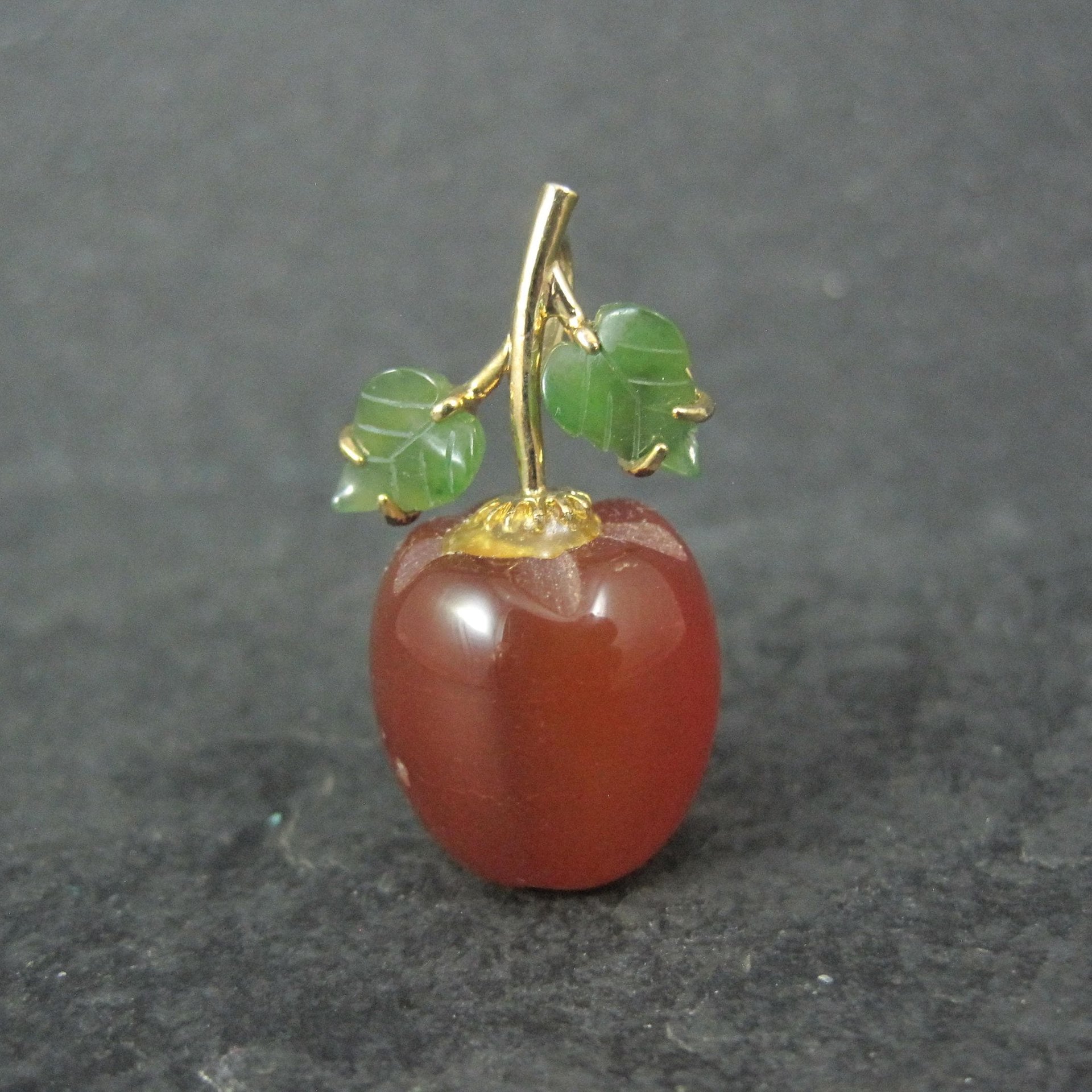 Vintage Carved Carnelian & Jade Apple Pendant