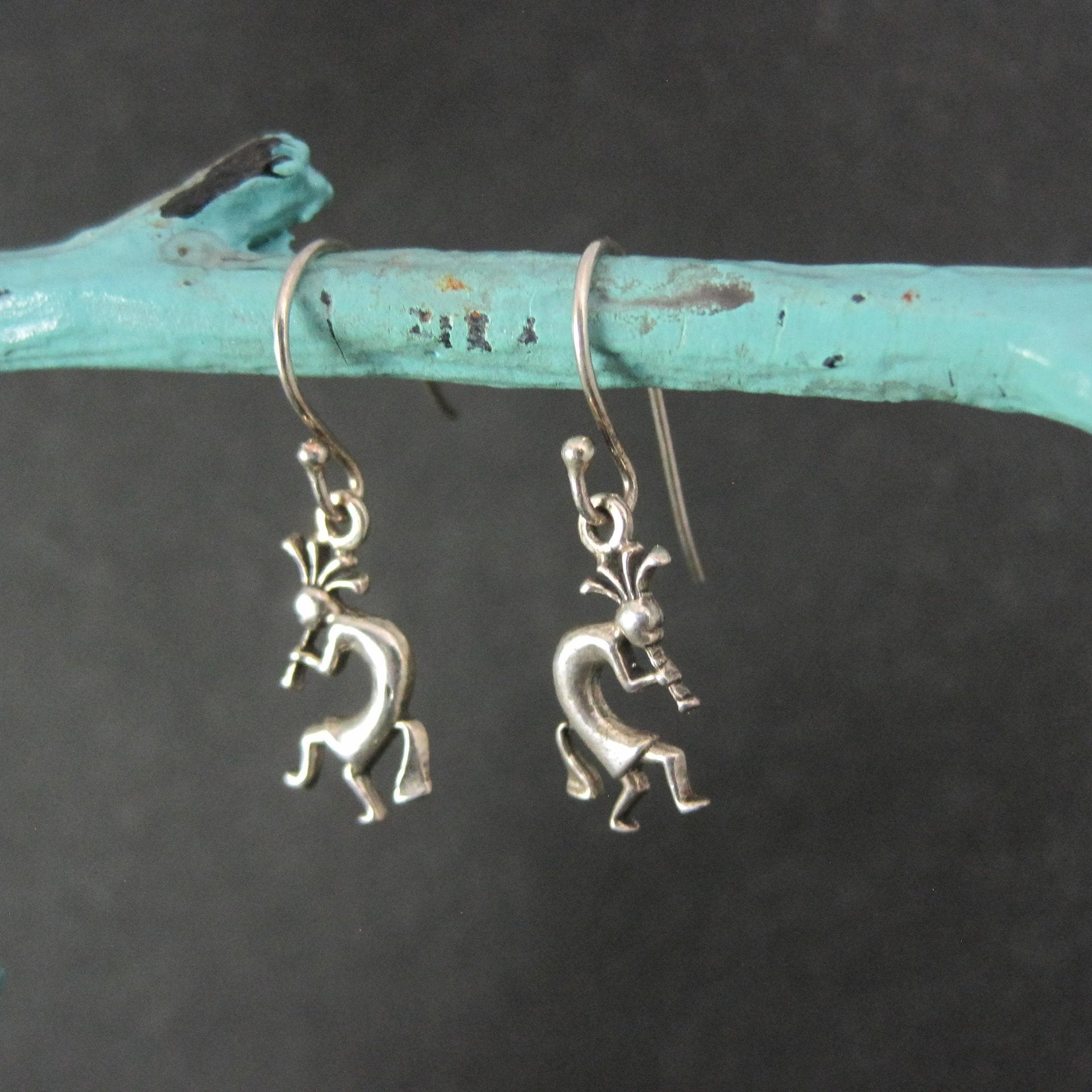 Dainty Sterling Kokopelli Earrings - Vintage Southwestern Silver Dangles