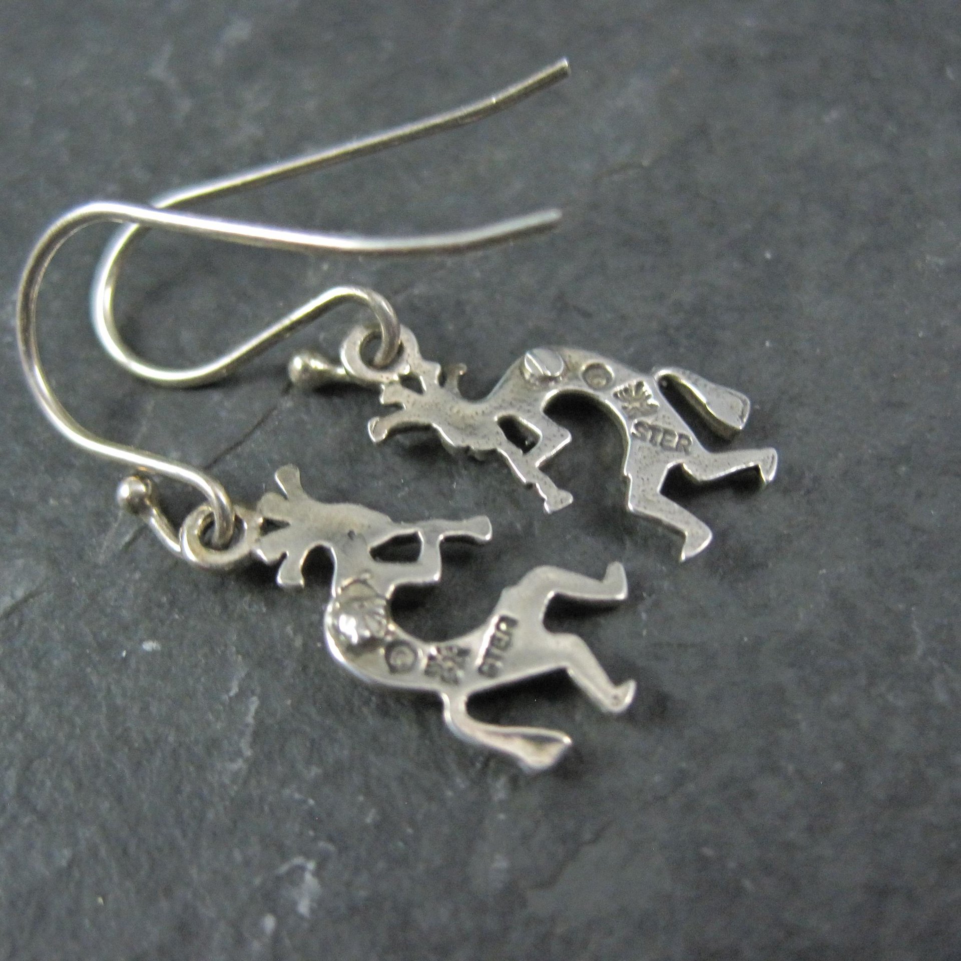 Dainty Sterling Kokopelli Earrings - Vintage Southwestern Silver Dangles