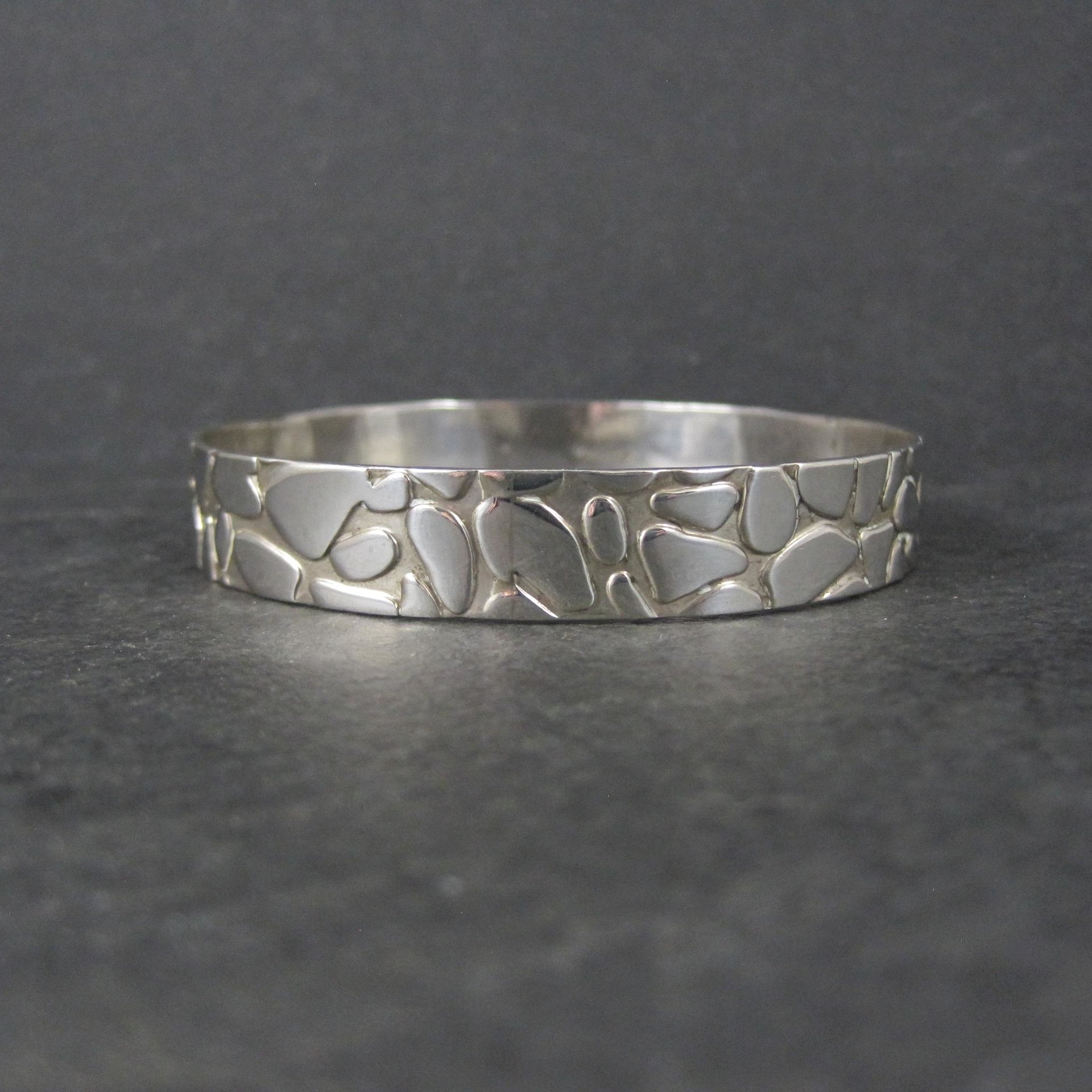 Mexican Sterling Pebble Bangle Bracelet 8" Vintage 925 Silver