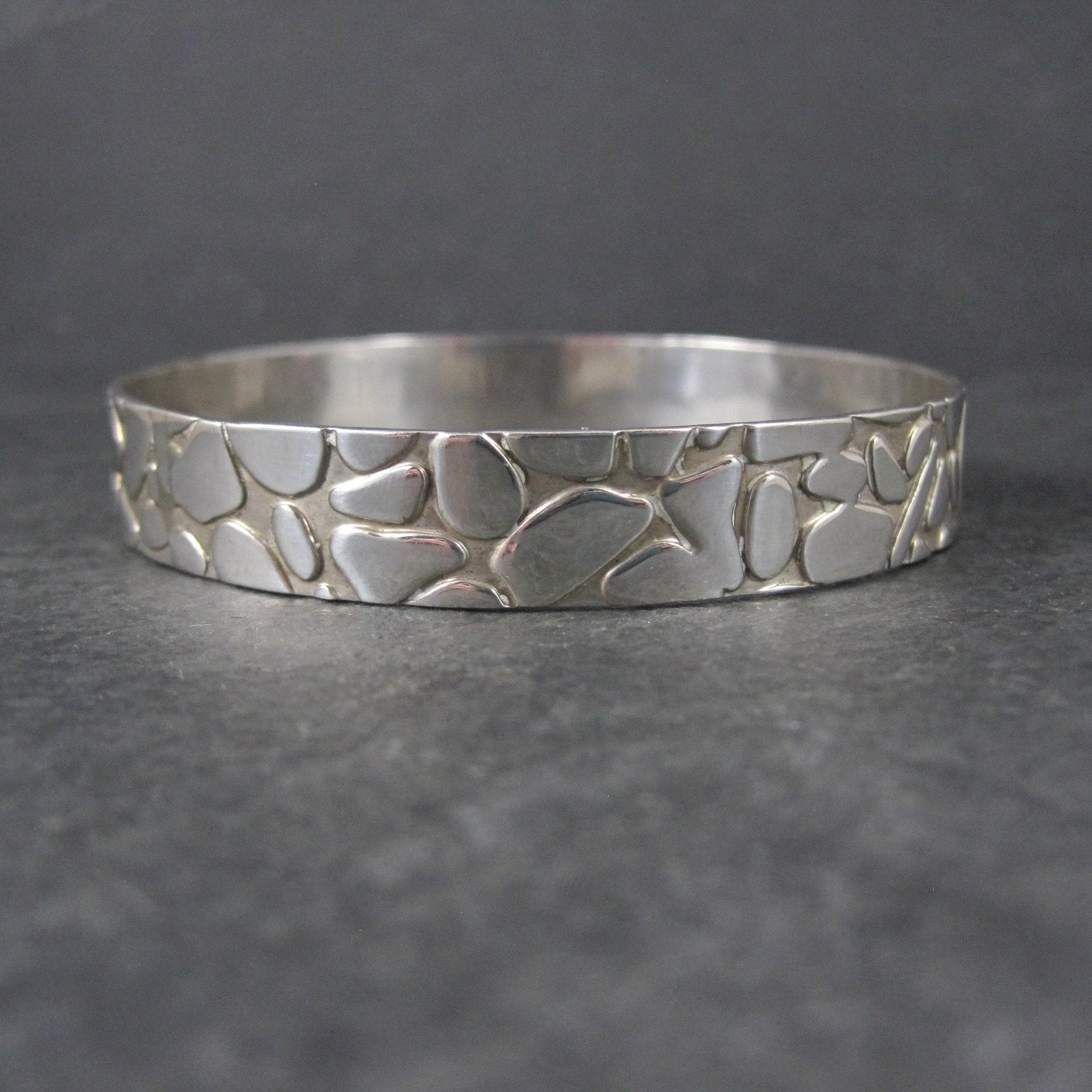 Mexican Sterling Pebble Bangle Bracelet 8" Vintage 925 Silver