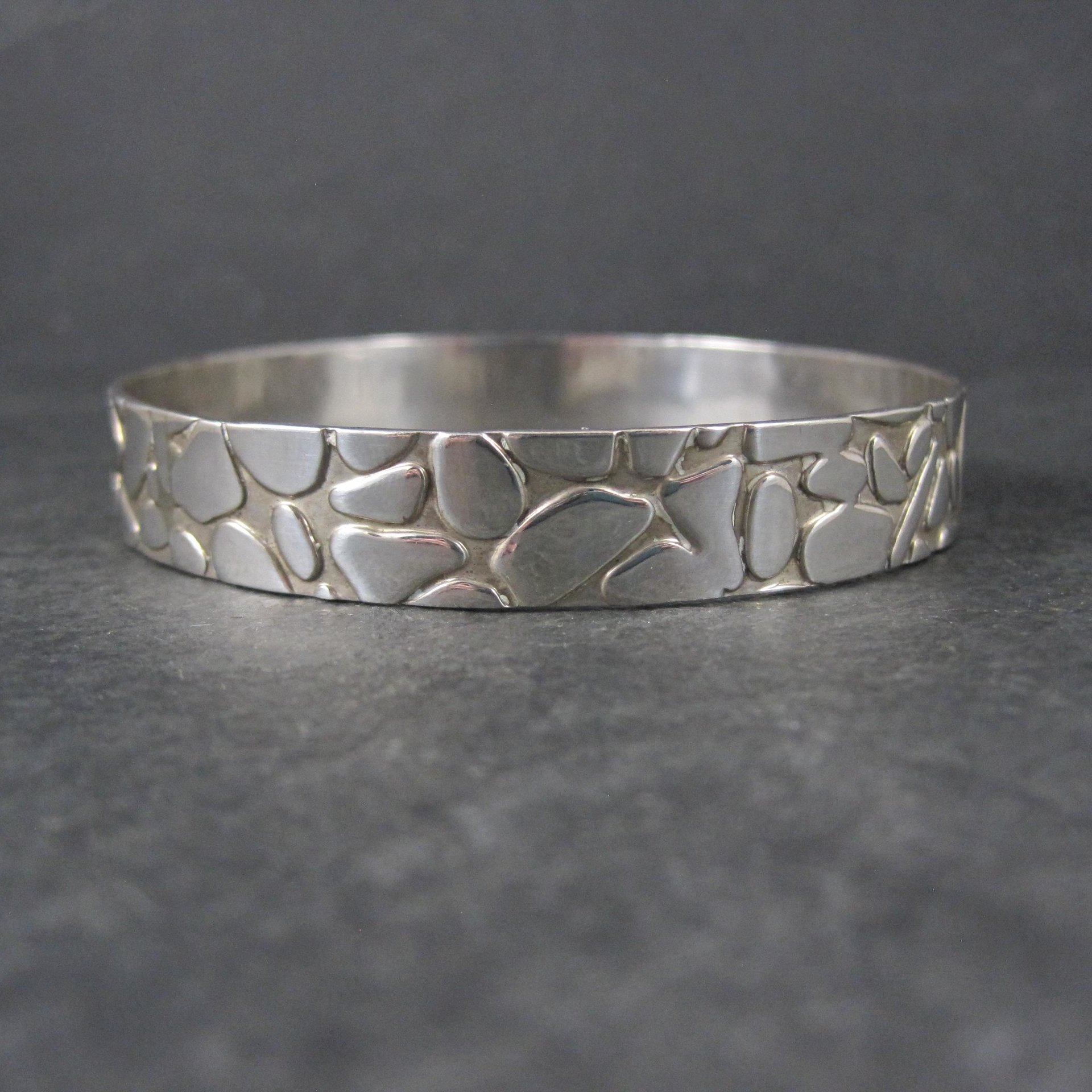 Mexican Sterling Pebble Bangle Bracelet 8" Vintage 925 Silver