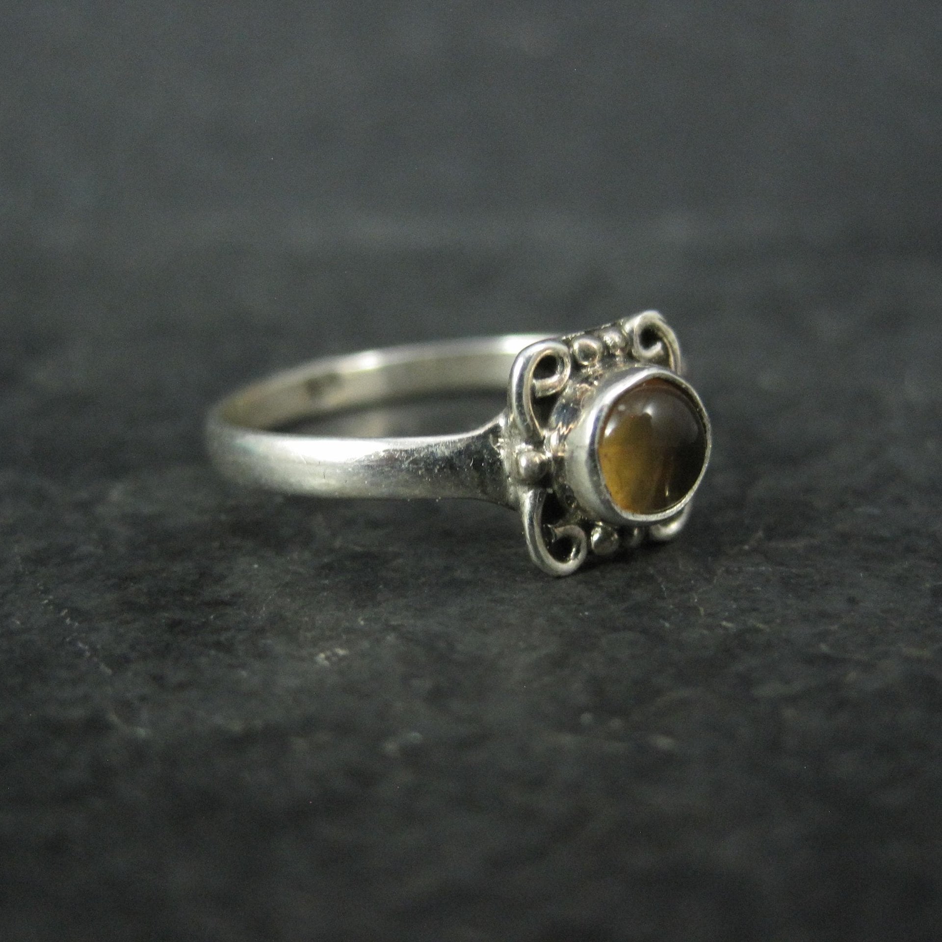 Dainty Sterling Silver Citrine Ring Size 9 Estate Jewelry