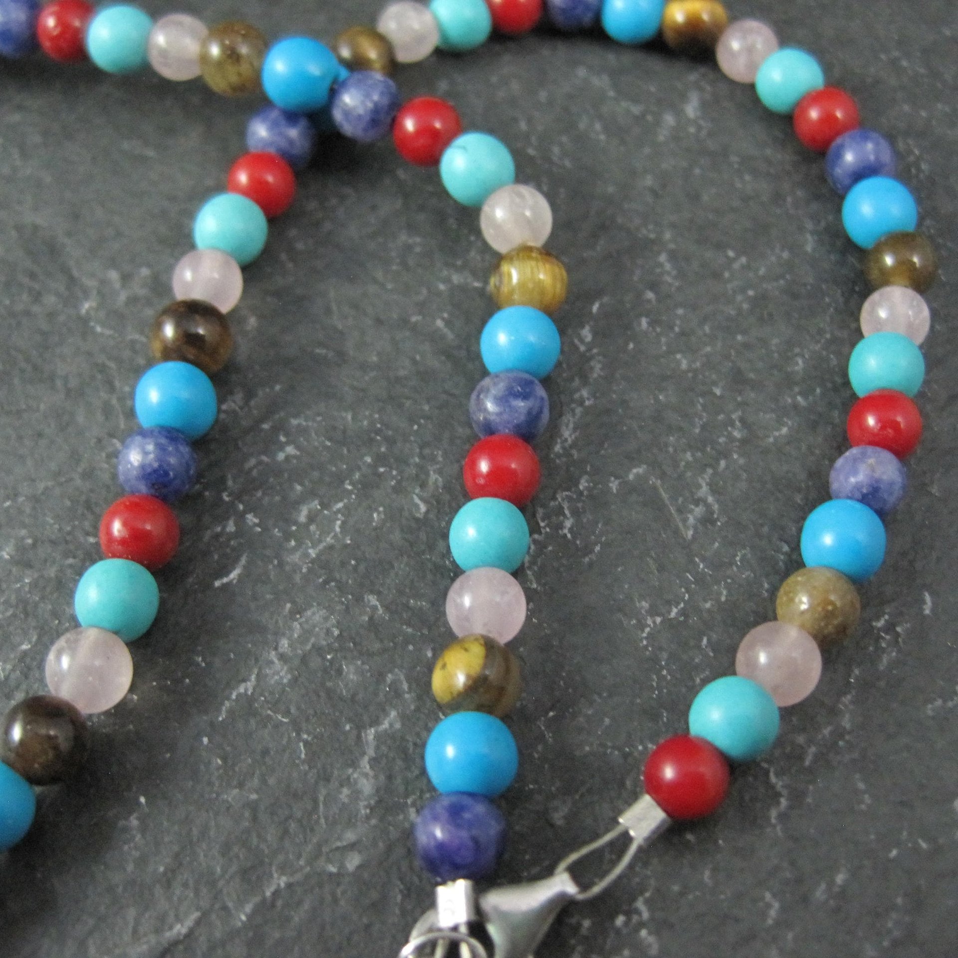 Estate Sterling 4MM Gemstone Bead Necklace