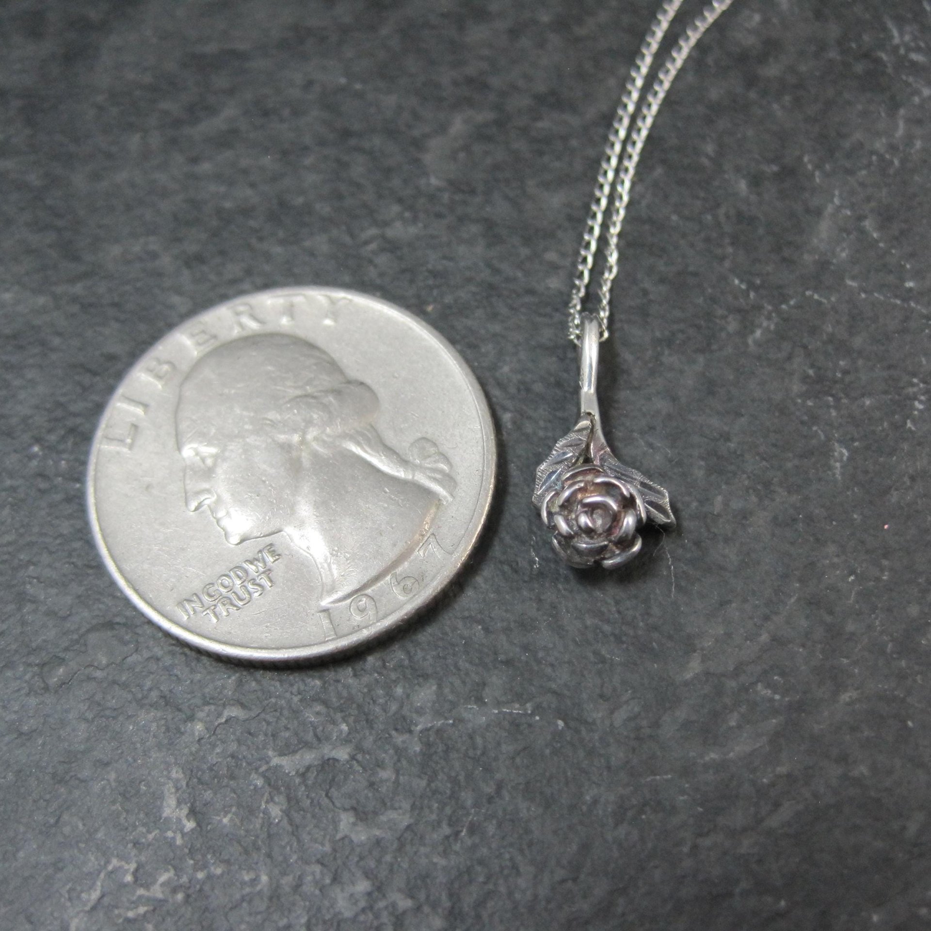 Dainty Black Hills Sterling Rose Pendant Necklace Vintage Silver Ridco