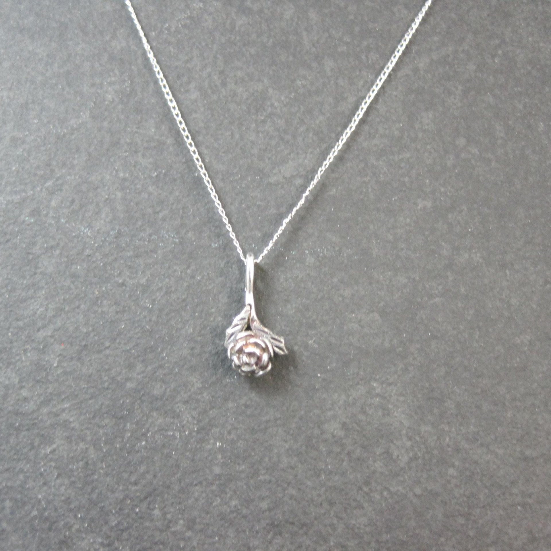 Dainty Black Hills Sterling Rose Pendant Necklace Vintage Silver Ridco