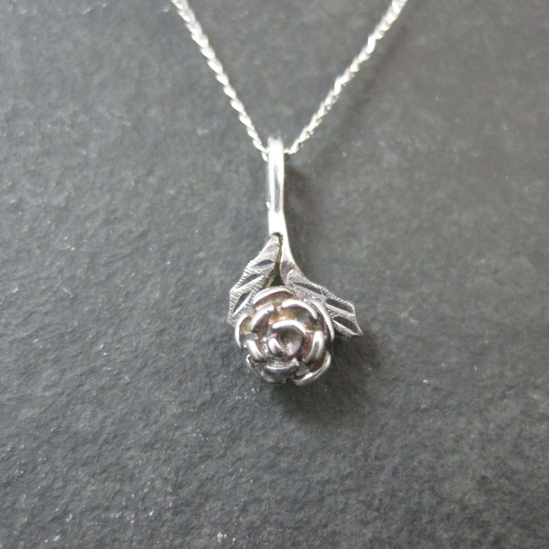 Dainty Black Hills Sterling Rose Pendant Necklace Vintage Silver Ridco