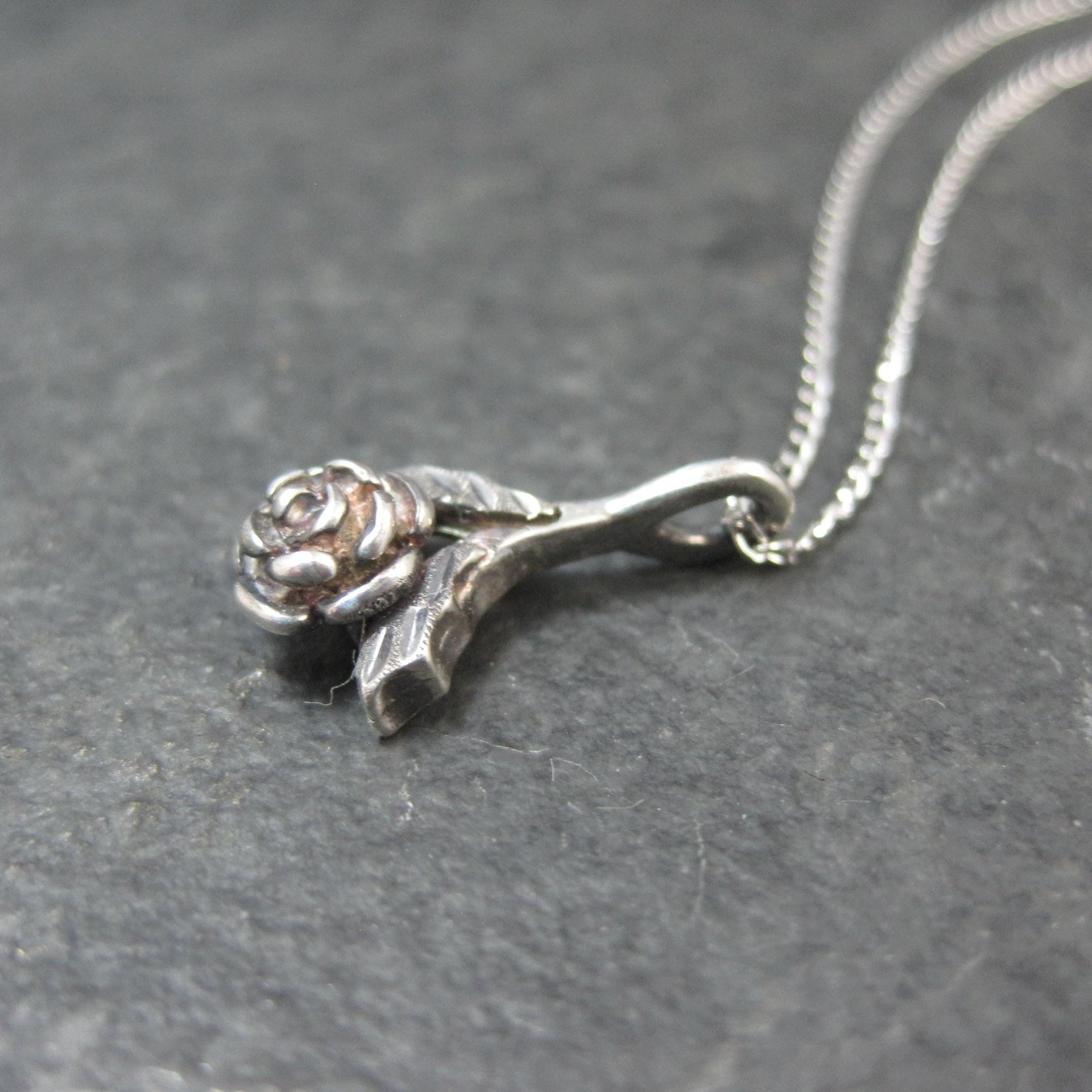 Dainty Black Hills Sterling Rose Pendant Necklace Vintage Silver Ridco