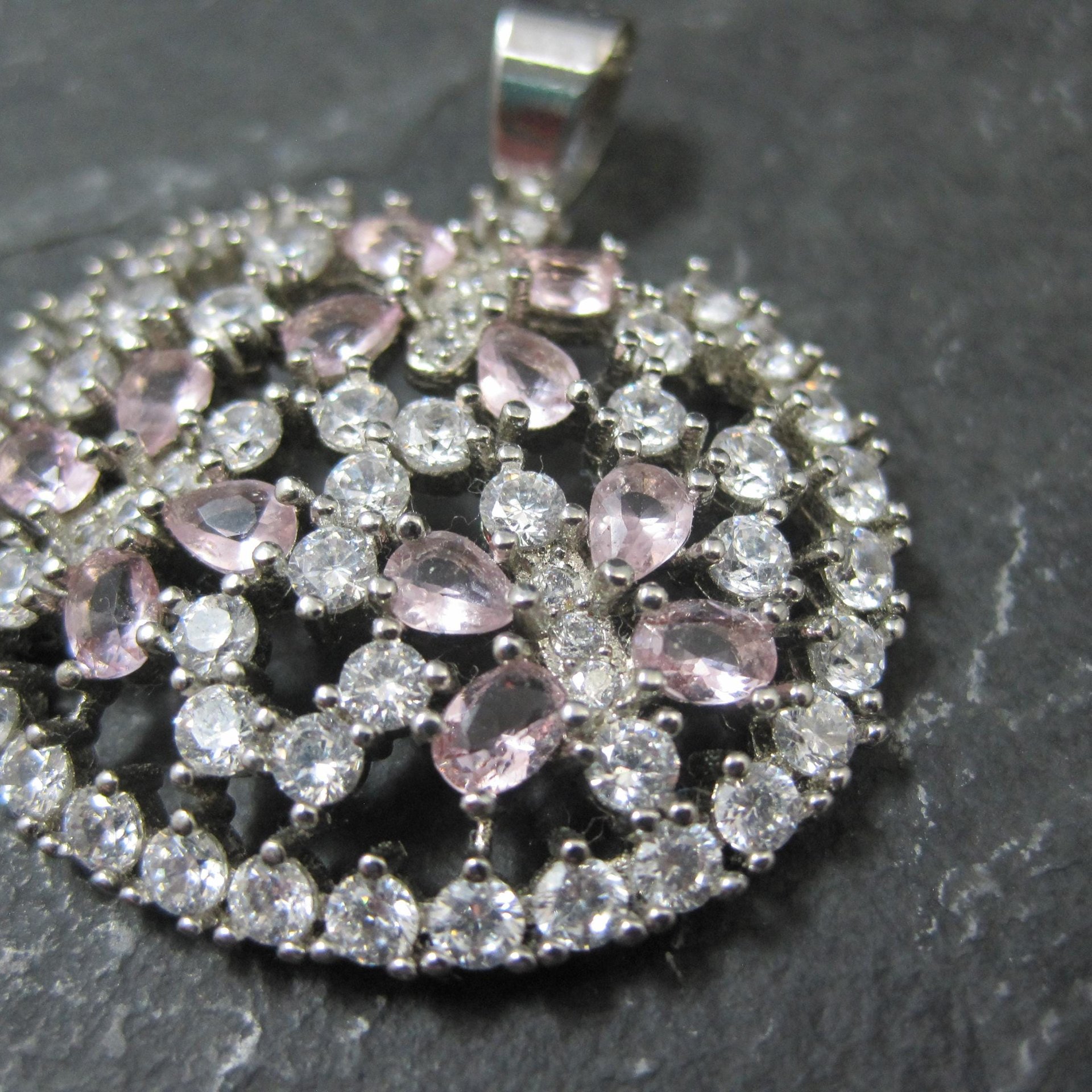 Estate Sterling Silver Pink Cubic Zirconia Butterfly Pendant