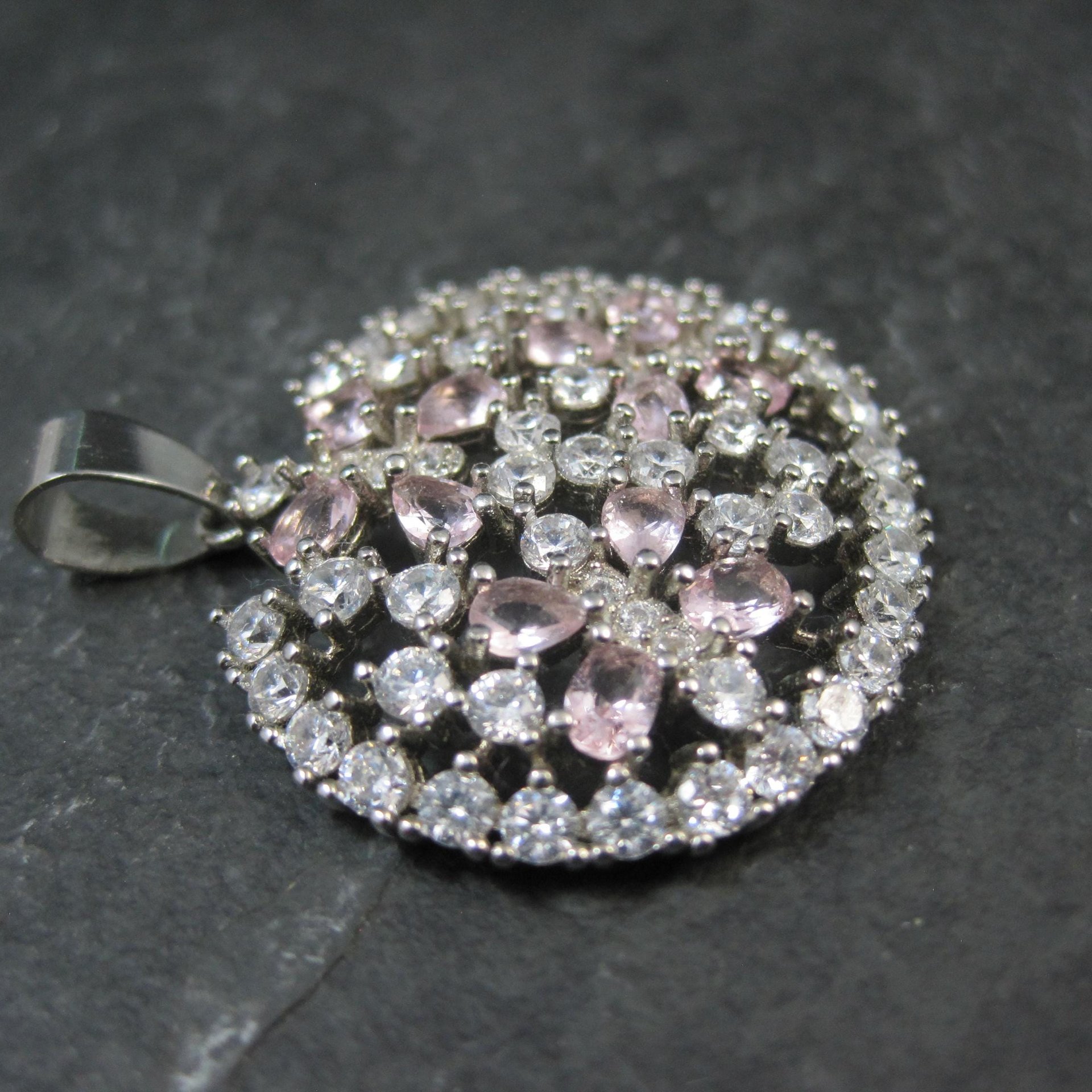 Estate Sterling Silver Pink Cubic Zirconia Butterfly Pendant