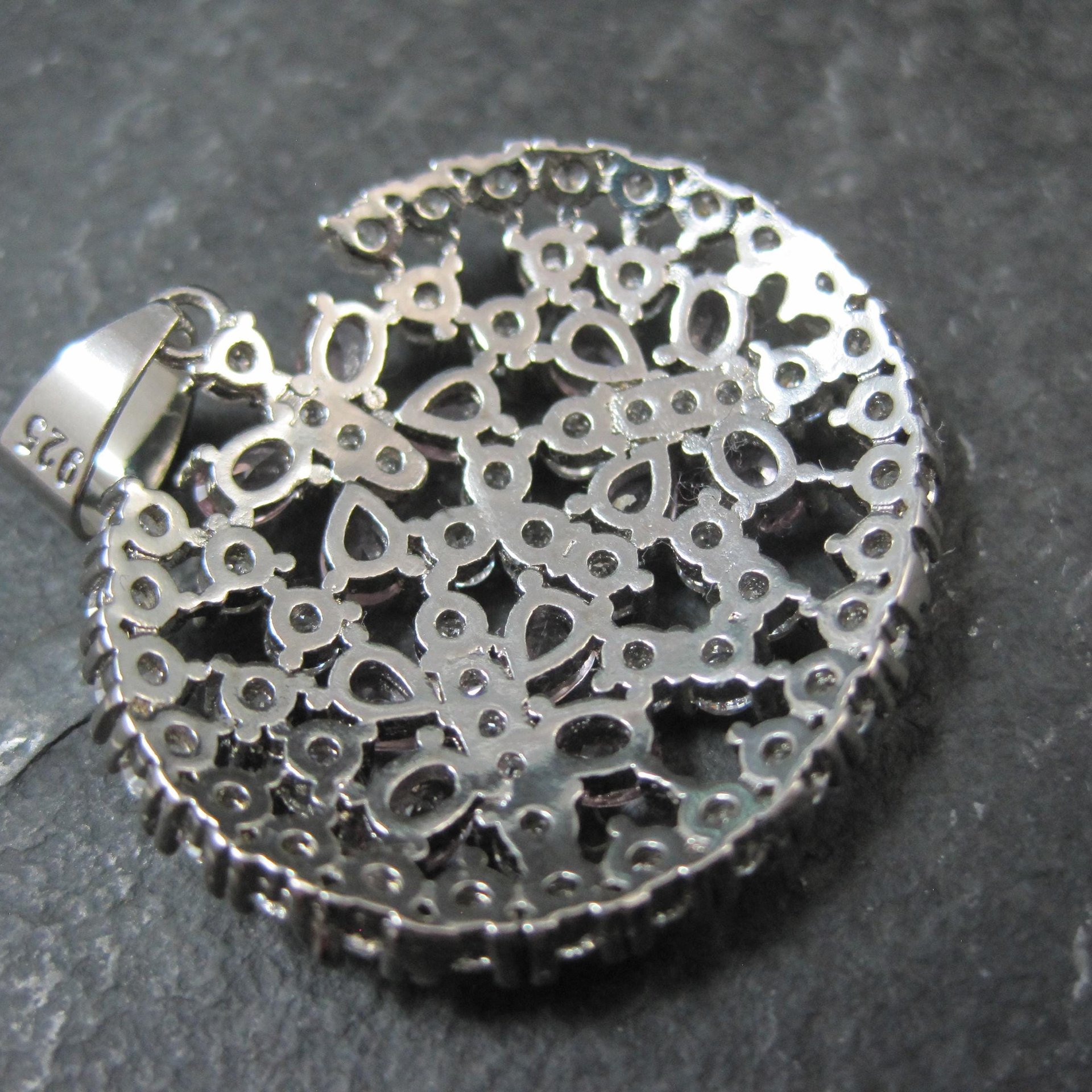 Estate Sterling Silver Pink Cubic Zirconia Butterfly Pendant