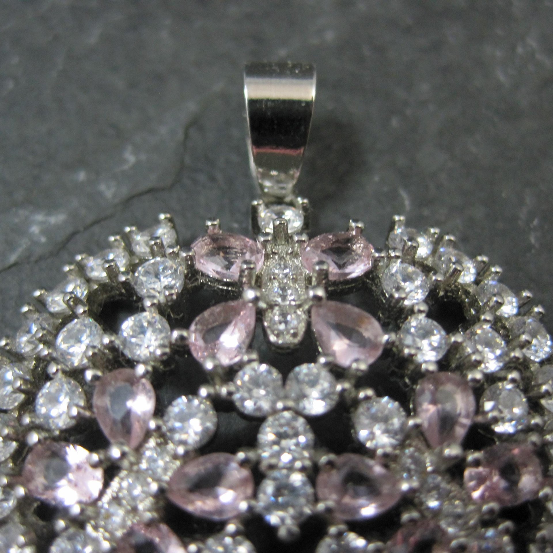 Estate Sterling Silver Pink Cubic Zirconia Butterfly Pendant