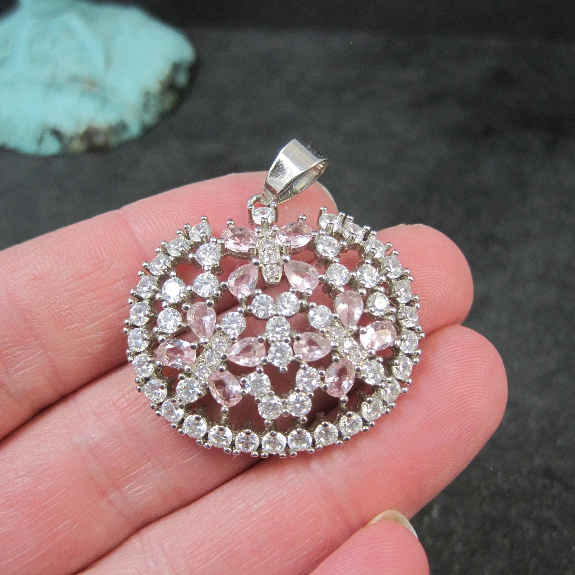 Estate Sterling Silver Pink Cubic Zirconia Butterfly Pendant