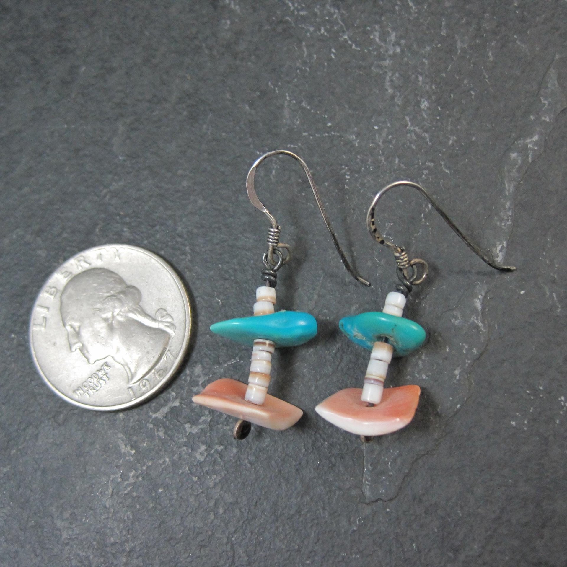 Southwestern Turquoise and Shell Earrings Estate Sterling Silver